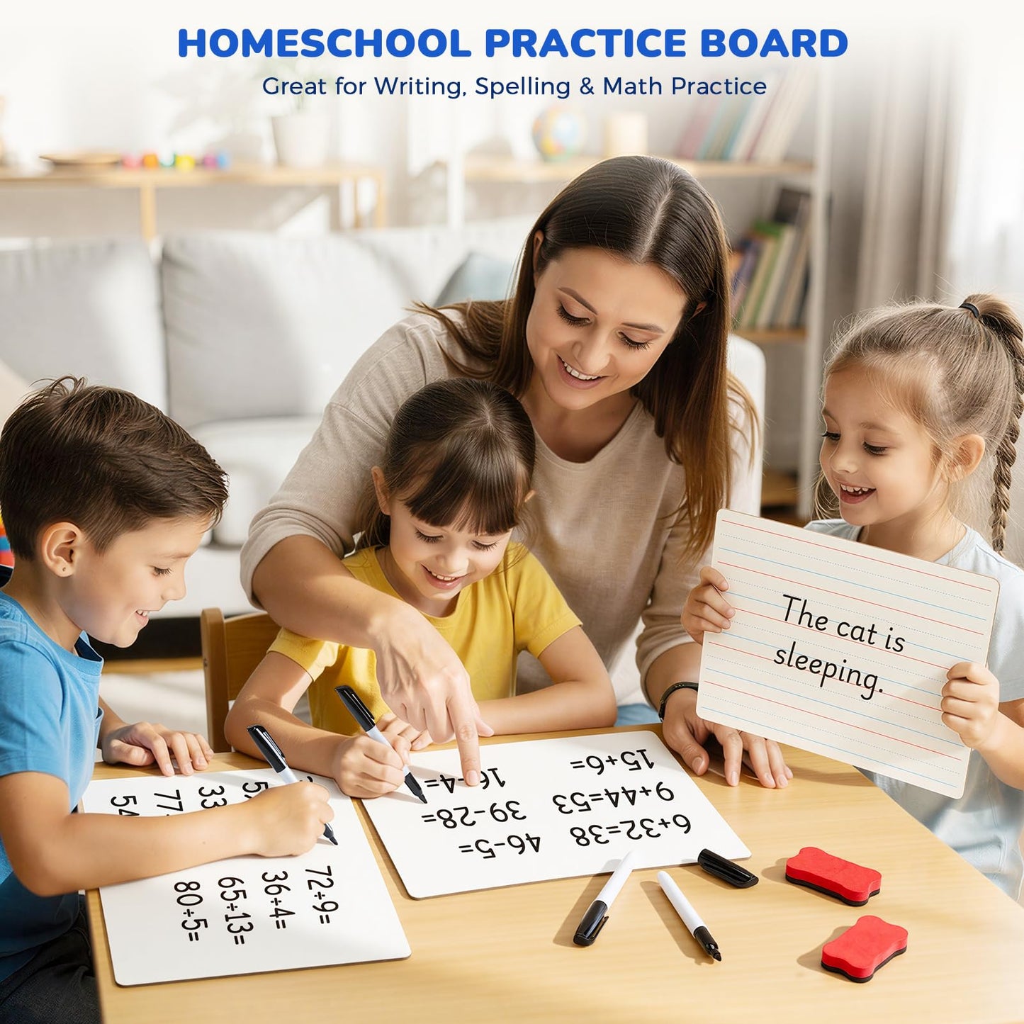 GAMENOTE 6 Pack Small Dry Erase Boards for Kids, 9x12 Double-Sided Lined and Blank Whiteboards with Markers & Erasers, for Classroom and Homeschool Writing Board