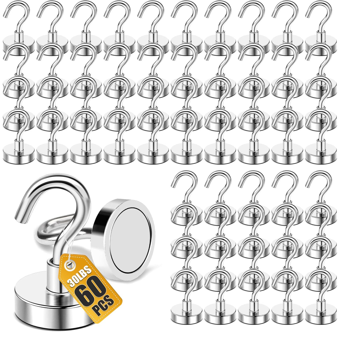 DIYMAG Magnetic Hooks, 30lbs+ Magnet Hook 2026 Cruise Cabin Ship Essentials Heavy Duty Strong Magnets Refrigerator Fridge Hanging for Classroom Beach Vacation Kitchen Grills Home 60 Pack