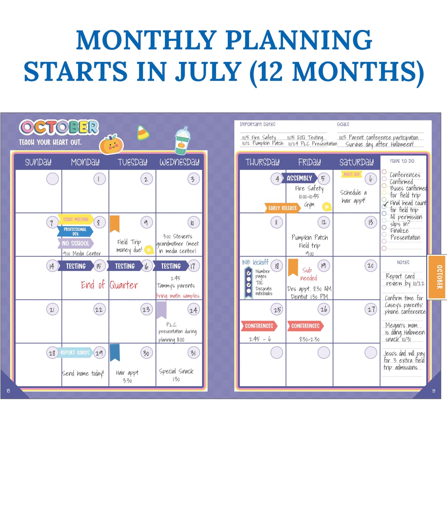 Carson Dellosa We Stick Together Teacher Planner 2026-2027, Undated 8" x 11" Lesson Plan Book with Retro Stickers, Class Schedule, Weekly Calendar, Homeschool and School Supplies, Classroom Must Haves