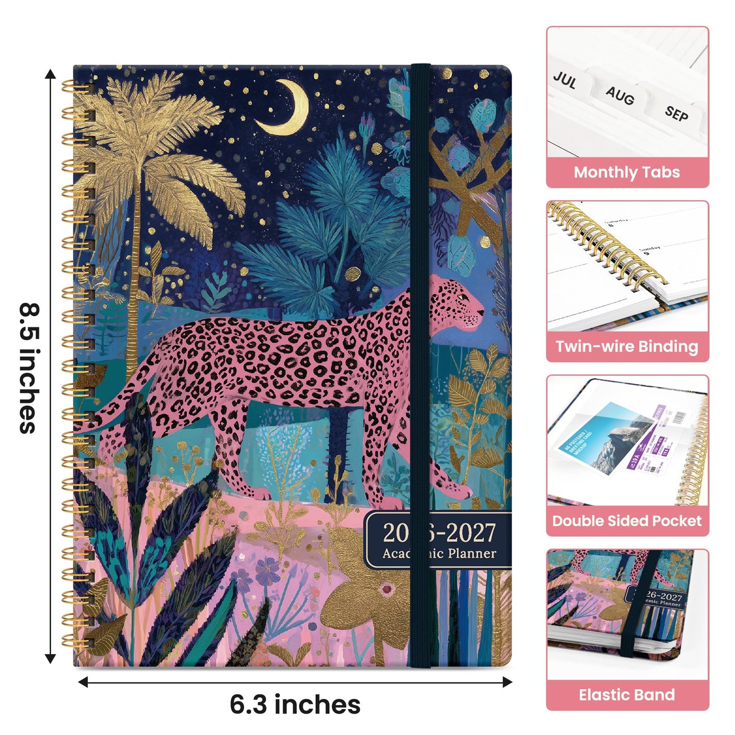 Planner 2026-2027, Academic Year Weekly and Monthly Calender Planner, from Jul 2026 - Jun 2027, Spiral Bound School Planning Book, Perfect for Teacher, Student, Women & Men, A5 (6.3" x 8.5"), Midnight Jungle