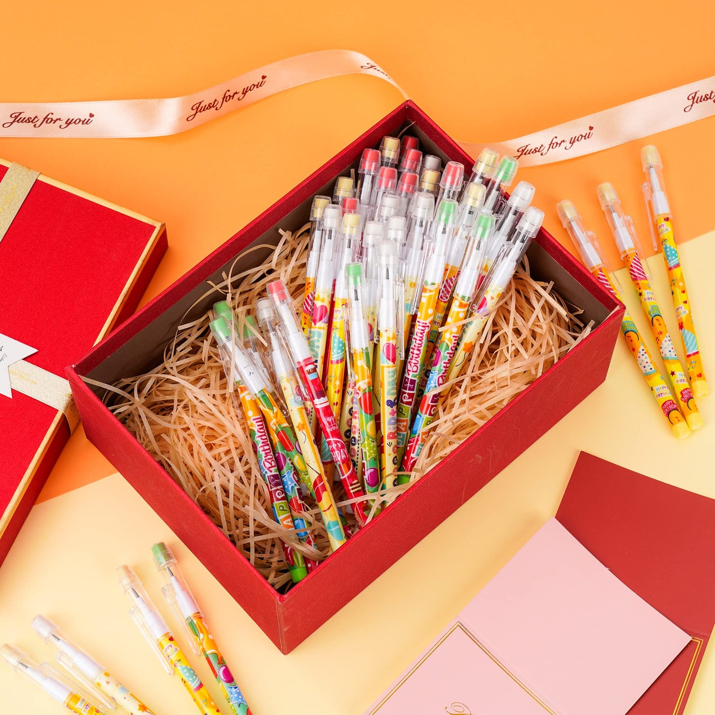 Kolewo4ever 48pcs HB Birthday Pencils Kawaii Cute Multipoint Pencil Push Translucent Non Sharpening Stackable Pencils Pop Up Plastic Pencil for Classroom Rewards Carnival Prizes