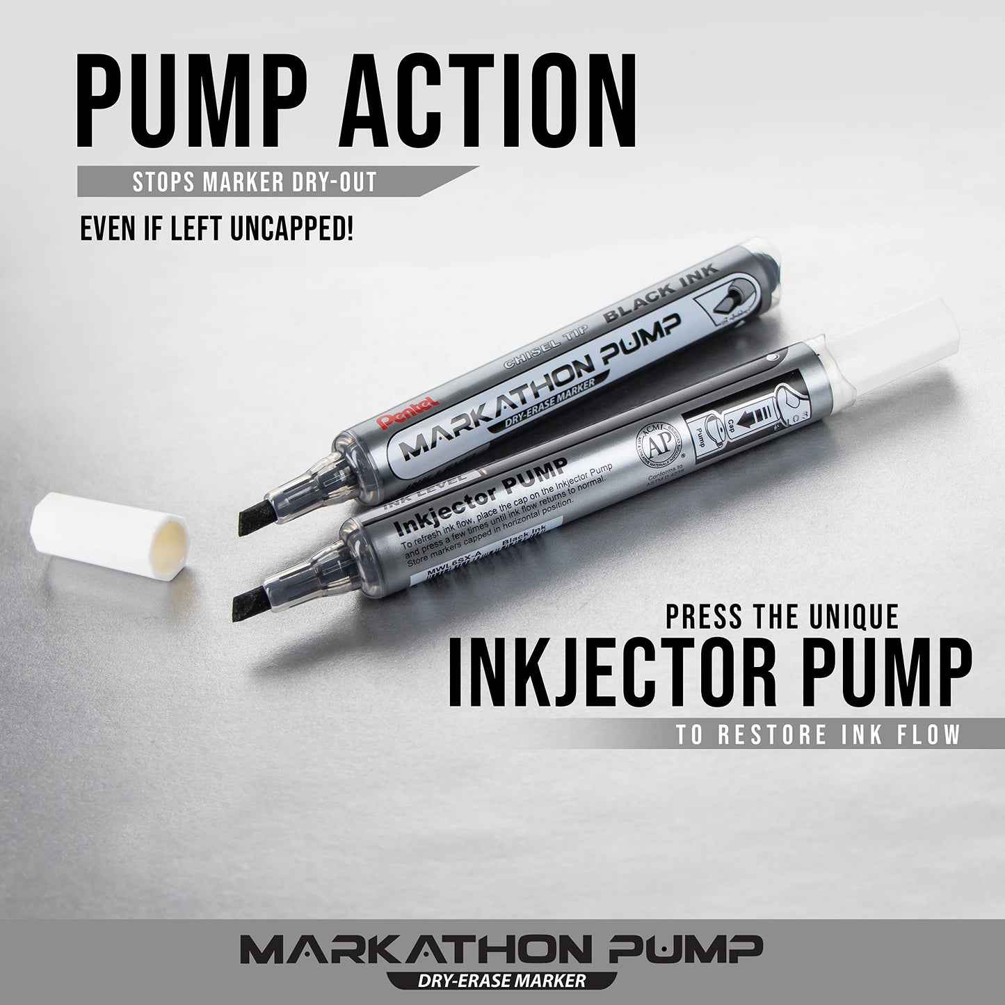 Pentel Markathon Pump Dry Erase Marker, Chisel Tip, Black Ink, 4 Pack (MWL6SXBP4A)