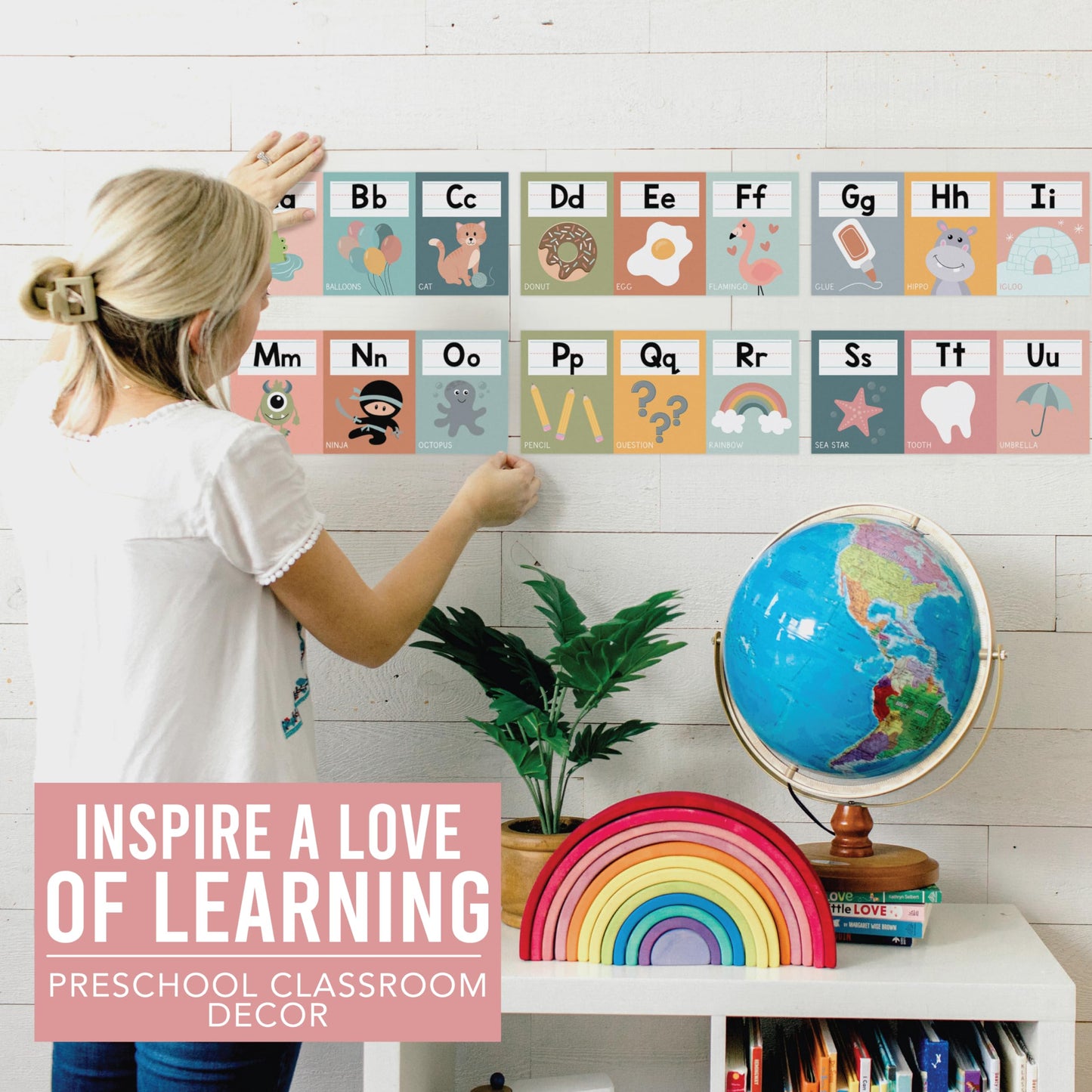 Hadley Designs Alphabet for Classroom Wall Decor - ABC Posters for Classroom Wall Chart Preschool & Kindergarten, ABC Letters & Number Line Elementary, Alphabet Cards, Boho Classroom Decor