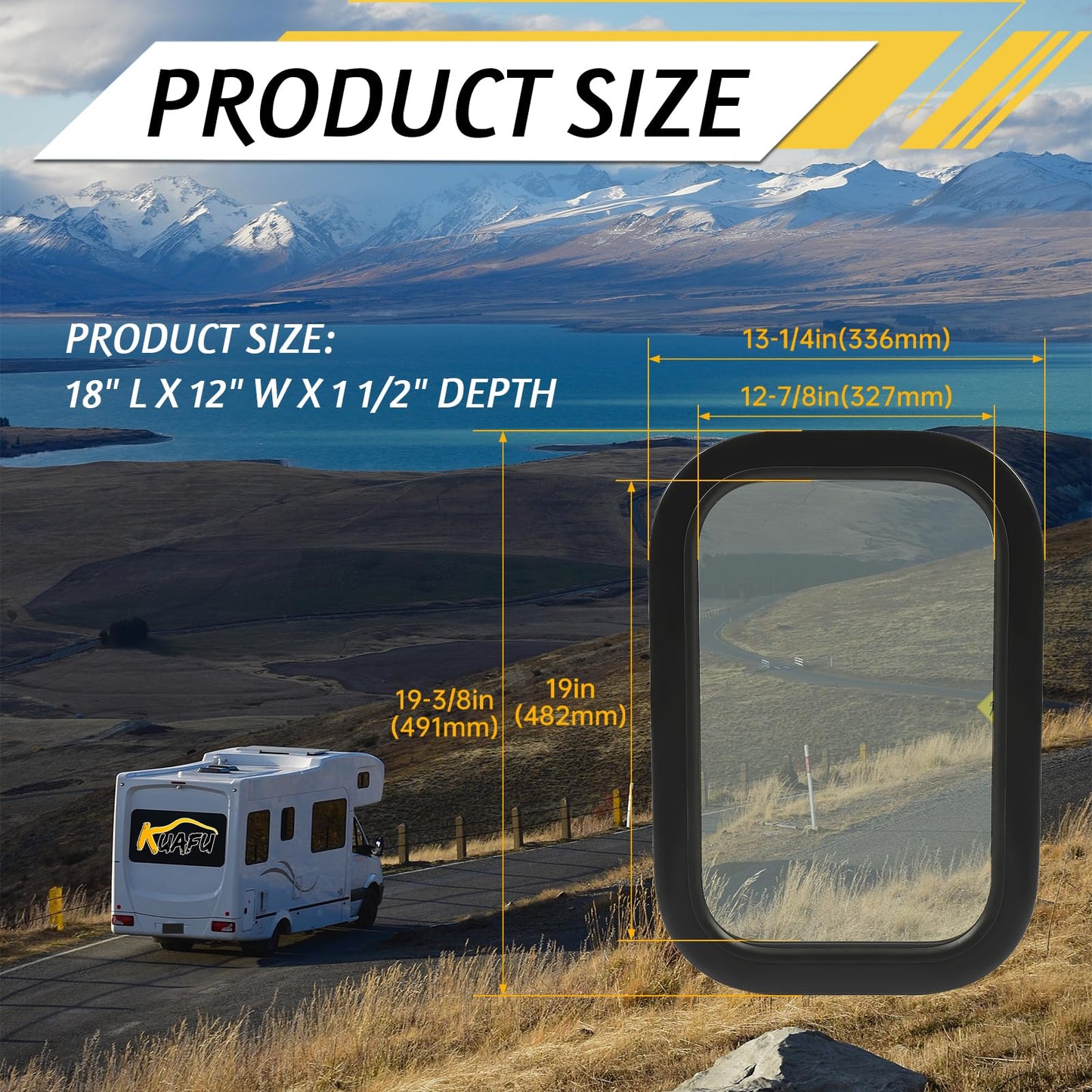 KUAFU RV Side Window Replacement Tinted Glass 12in X 18in with Mounting Ring, Model GO-2720
