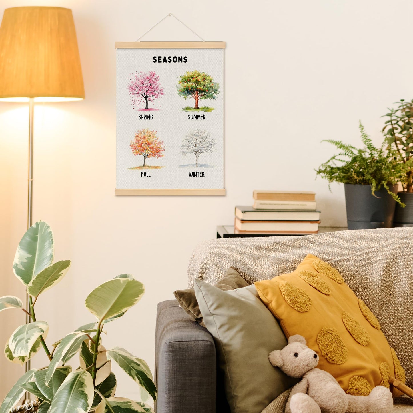 MOTERMATE Seasons Nursery Wall Art Poster for Classroom, Toddler Room Decor, Learning Educational Canvas Poster Hanger Frame for Toddlers Classroom, Kids Playroom Wall Hanging Banner Decor, 12x16In