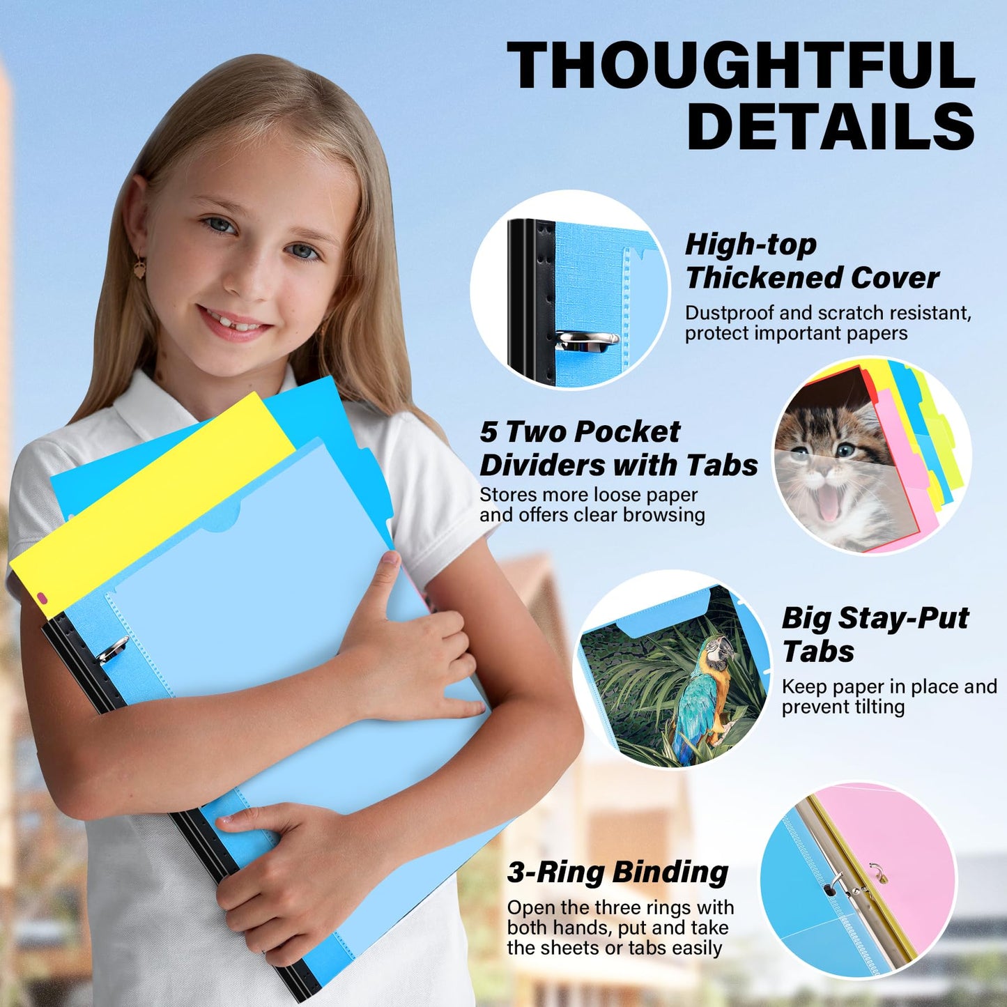 WOT I Telescoping Project Organizer, Refillable Binder with Dividers and Pockets, 13 Pocket Folders, 1 Inch 3 Ring Binder, Blue