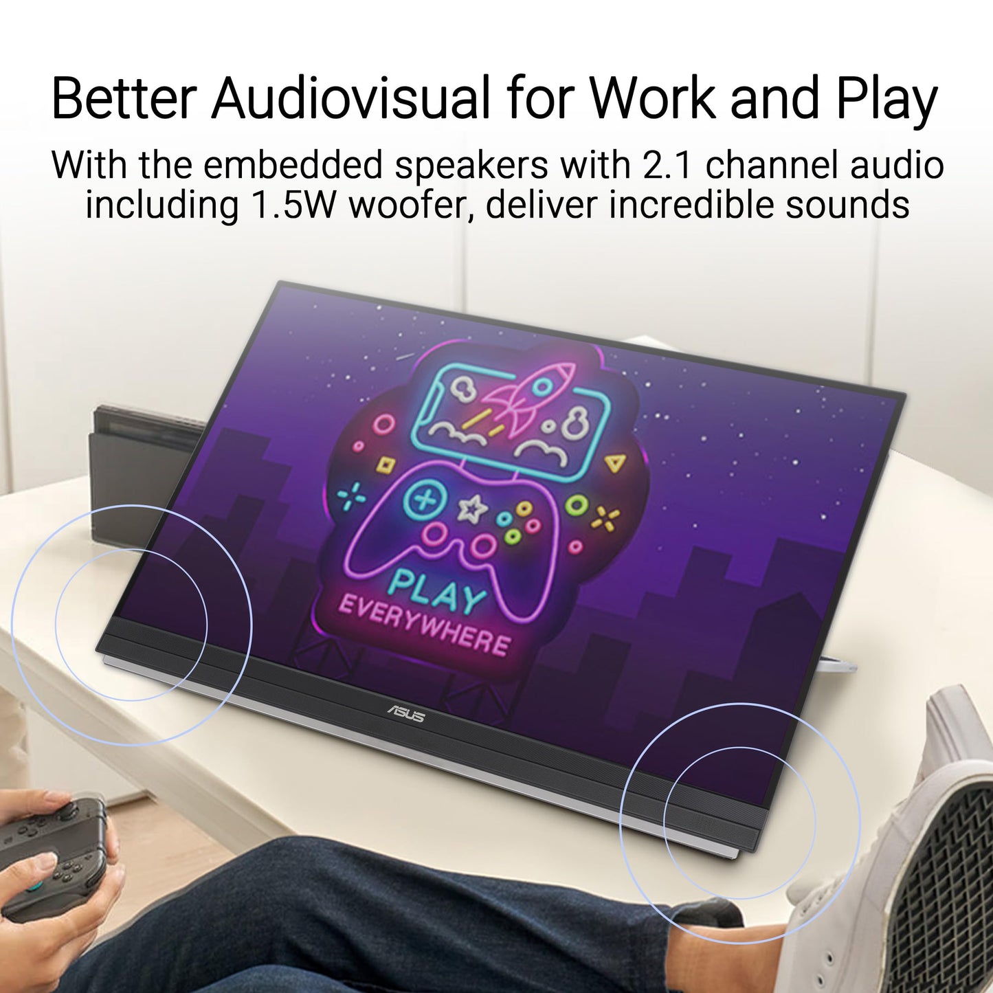 ASUS ZenScreen 27” 1440P Transportable Monitor (MB27ACF) - QHD (2560 x 1440), IPS, 100Hz, USB-C PD 70W, Speakers, Carrying Handle, Kickstand, C-clamp, Sub-woofer, 2.1 Channel Audio, 3 yr Warranty