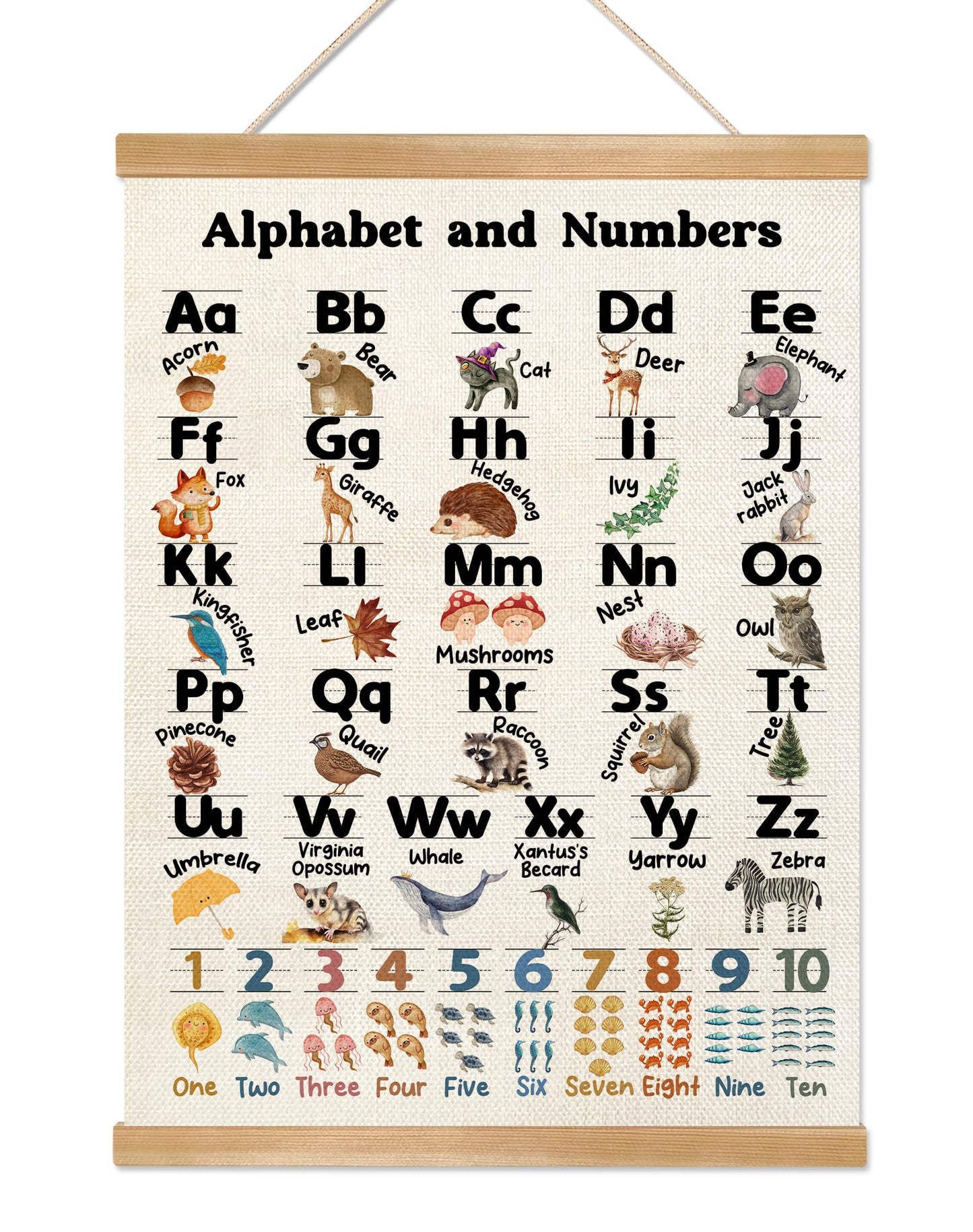 Alphabet and Numbers Educational Poster for Classroom Decor,Educational Wall Art Decor for Toddlers 1-6,Toddler Learning Poster for Ages 3-5 for Nursery Playroom,Classroom Must Haves 14x18.5Inch(1, Beige)