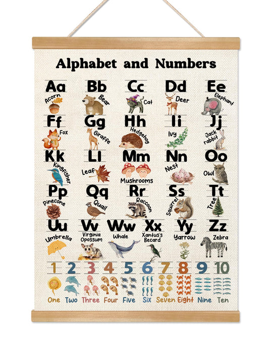 Alphabet and Numbers Educational Poster for Classroom Decor,Educational Wall Art Decor for Toddlers 1-6,Toddler Learning Poster for Ages 3-5 for Nursery Playroom,Classroom Must Haves 14x18.5Inch(1, Beige)