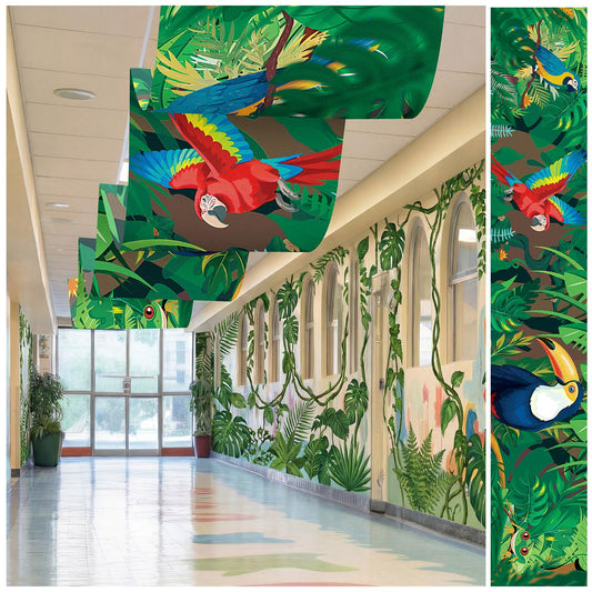 Feifeiya 3 Pcs 36 ft Rainforest Theme Party Decor 2026 VBS Decorations Tropical Forest and Bird Rainforest Safari Ceiling Banner Party Hanging Decor for VBS Sunday School Classroom