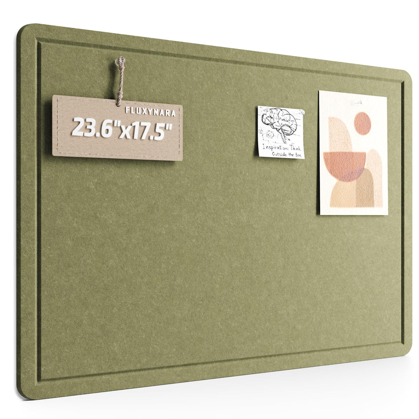 Fluxynara Bulletin Board, 23.6" x 17.5" Cork Board Alternative with 12 Safe Removable Adhesive Tabs, Foldable Felt Pin Board for Home Office, Classroom, Bedroom,Entryway for Walls—Olive Green