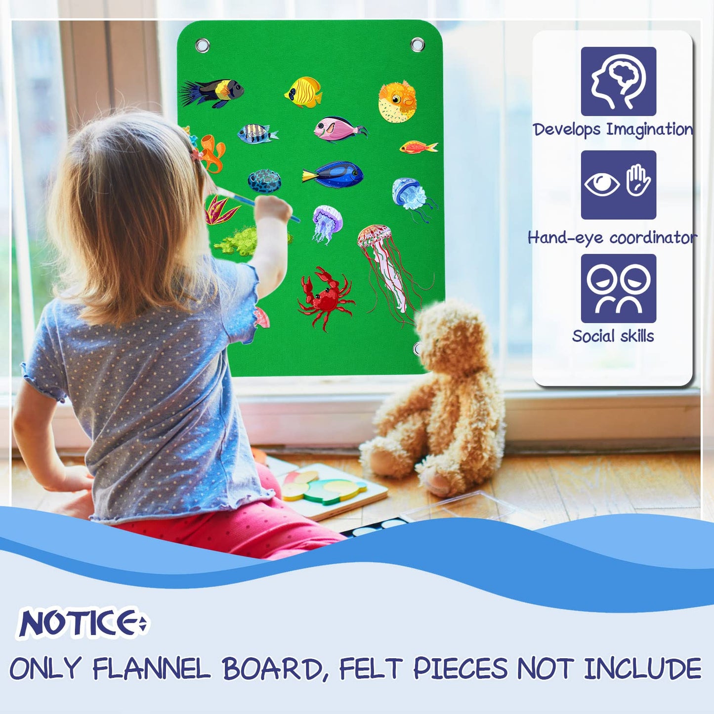 Yunsailing 4 Pieces Felt Board for Toddlers Classroom Flannel Board Stories for Preschool Homeschooling, Kids Felt Story Activity Wall Hanging Children Birthday Gifts, 11.8 x 15.75 Inch (Green)