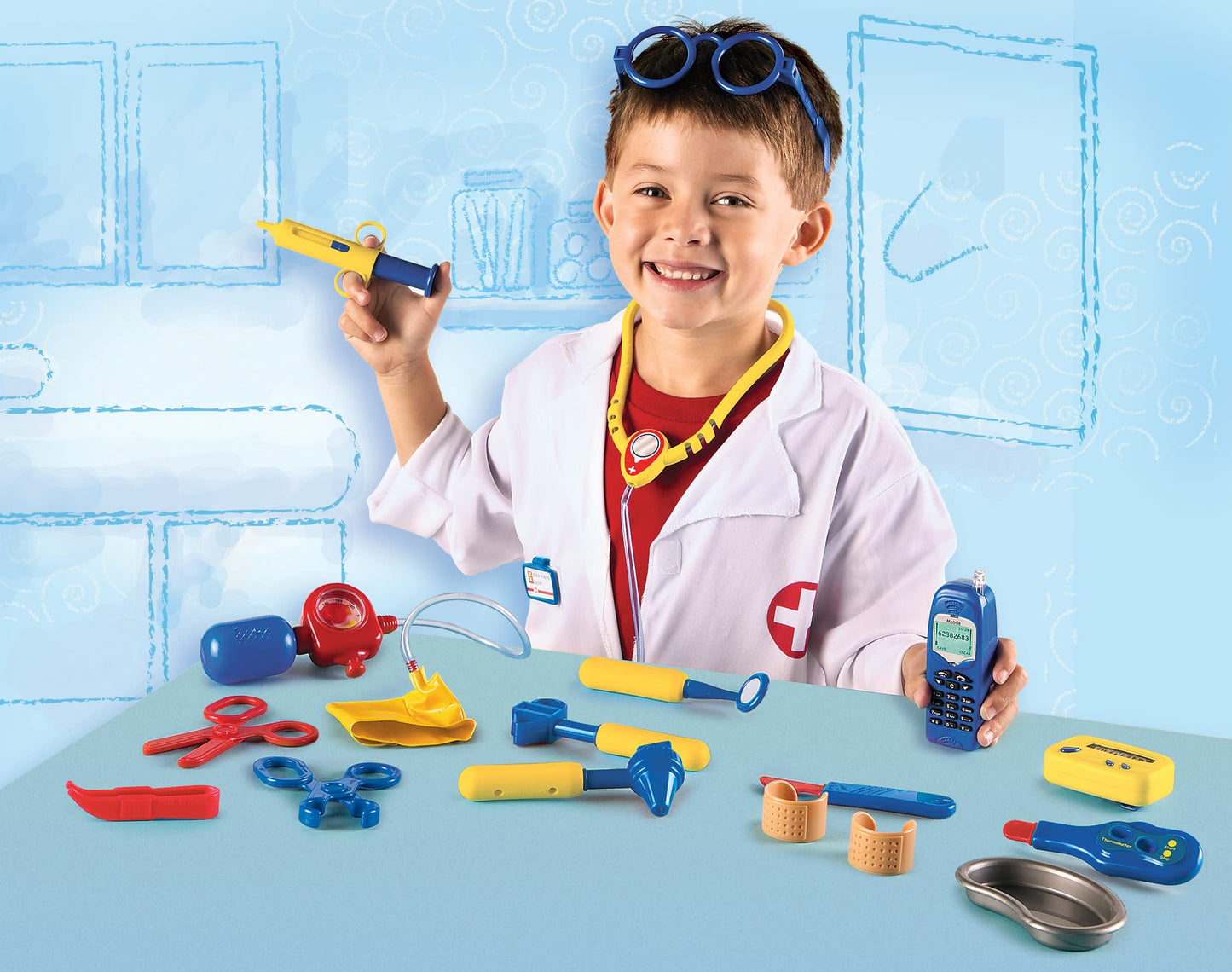 Learning Resources Pretend & Play Doctor Set Blue - Medical Kit for Kids, Role Play, Toddler Toys, Social Skills, Language Skills, Fine Motor, Birthday Gift for Boys and Girls