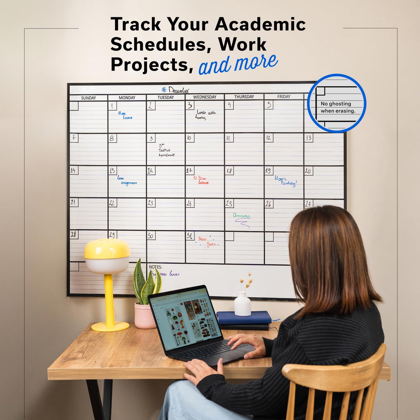 2 PK Large Dry Erase Calendar for Wall | 36x48 | Large Wall Calendar Dry Erase Monthly | 1M 17x26, 24x36, 3M 40x17, 12M 45x55 | Dry Erase Calendar Board for Wall | Whiteboard Calendar | Calendar Whiteboard