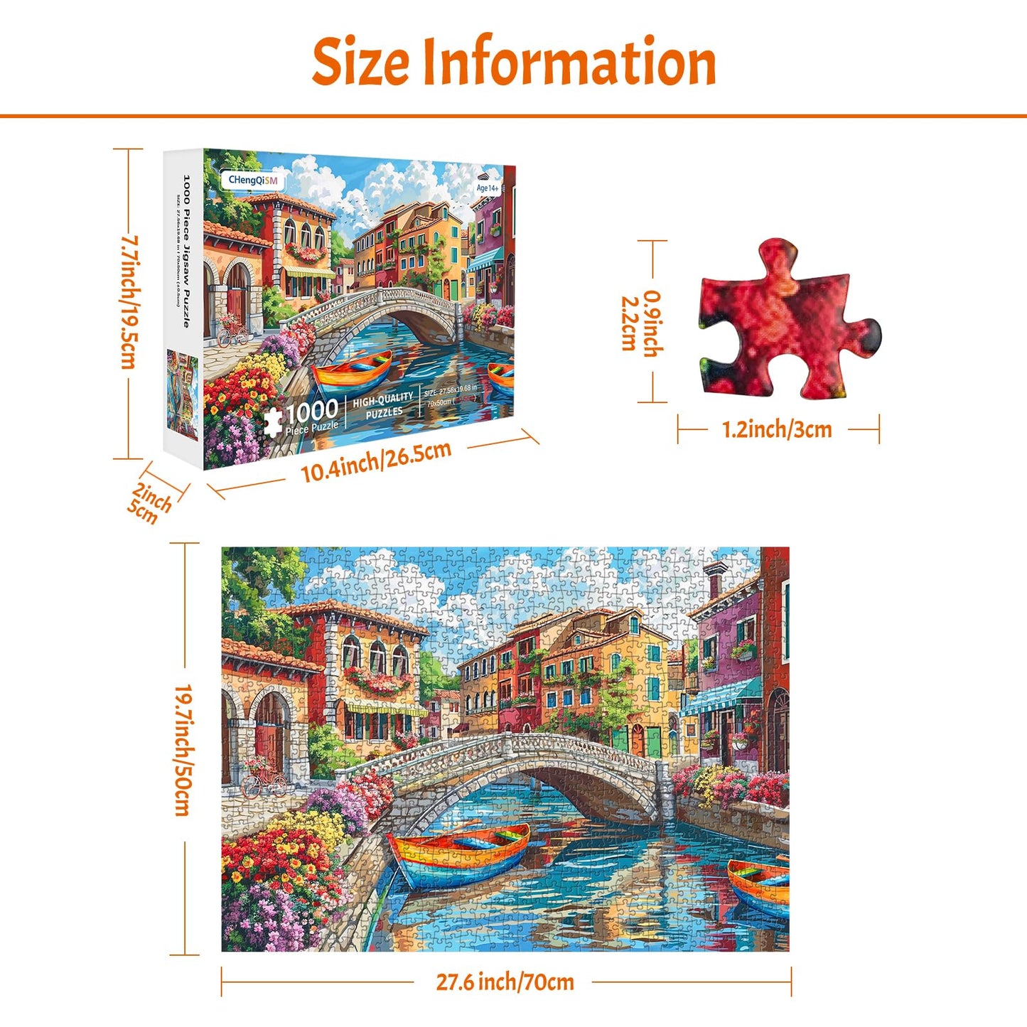 MBOQIU 1000 Piece Puzzle for Adults - Italian Town Puzzles for Adults 1000 Pieces, Letters on Back, Venice Street Jigsaw Puzzle, Venice Scene Challenging Puzzles for Teens Seniors - 27.6 x 19.7 inches