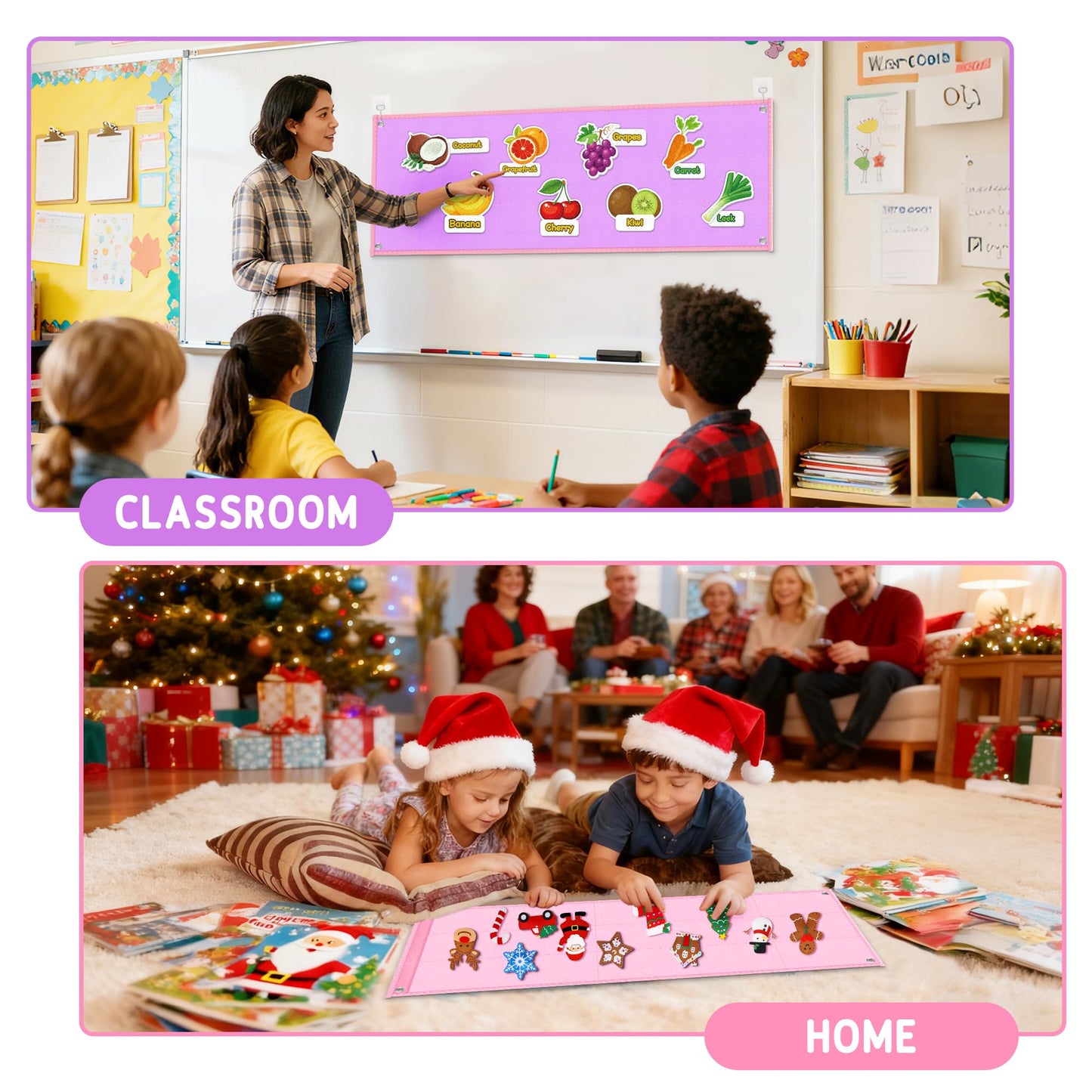 AKAYOK Foldable Felt Board - Double-Sided Flannel Story Board for Preschool Learning, Interactive Storytelling & Play | 33" x 12" Portable Felt Play Board for Home & Classroom Use (Pink)