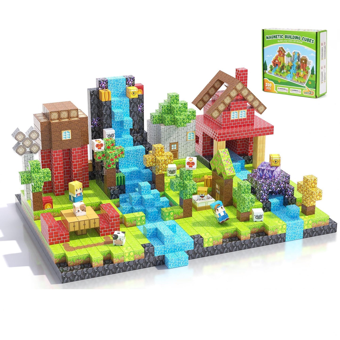 Fitrobust 200PCS Magnetic Blocks, Magnetic Building Blocks, 0.63in Magnetic Building, STEM Game Stacking Toys for Kids, Birthday Gifts for Boys and Girls Age 3+ Years Old