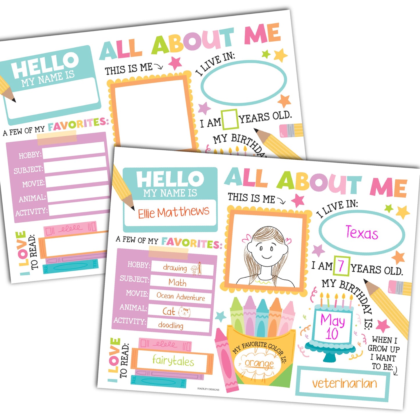 Hadley Designs All About Me Posters for Classroom Must Haves - 20 Star Student Poster, 100 Days of School Items, Star of The Week Poster Elementary Classroom Decor, End of School Year Teacher Supplies