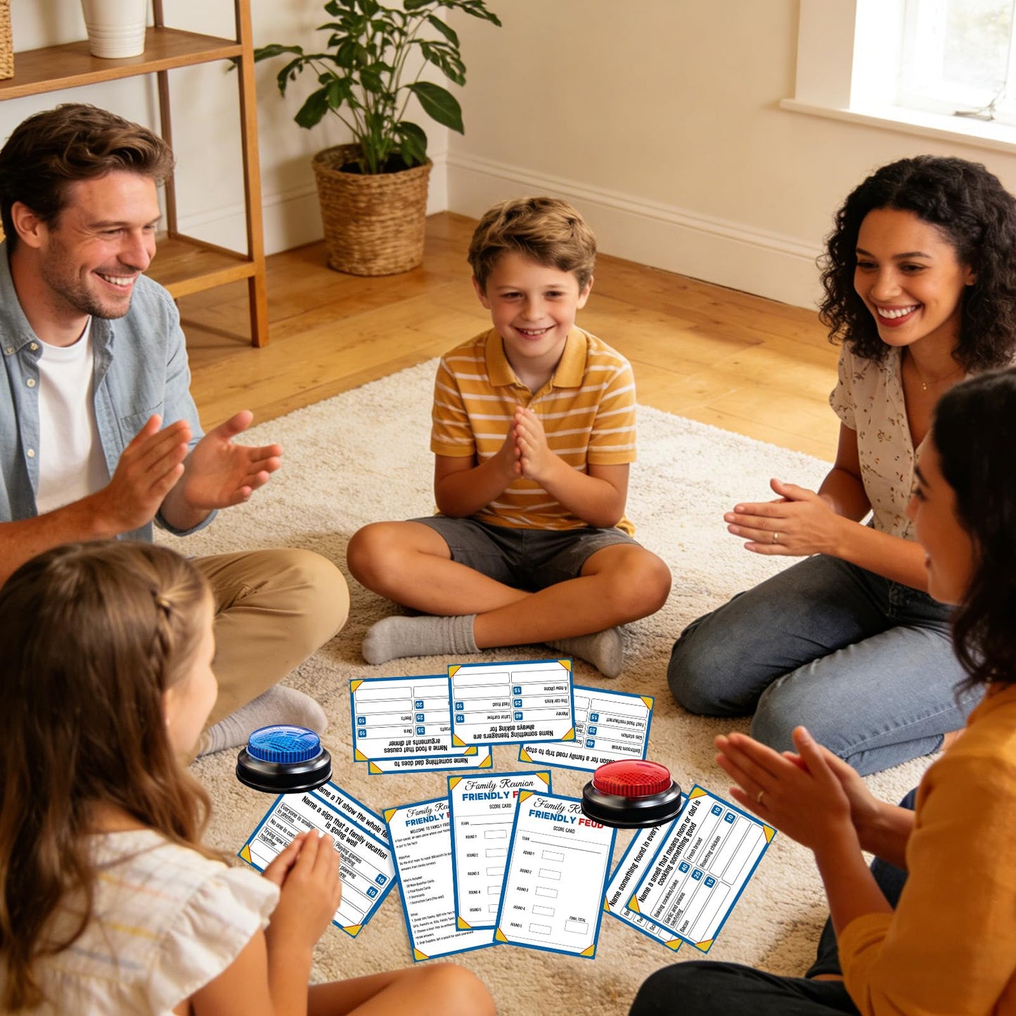 Xminc Family Feud Game for Adults and Kids with 2 Buzzers, Fun Trivia Quiz Card Game for Family Game Night, Holiday Gathering, Party & Team Building, Interactive Board Games for Group Activities