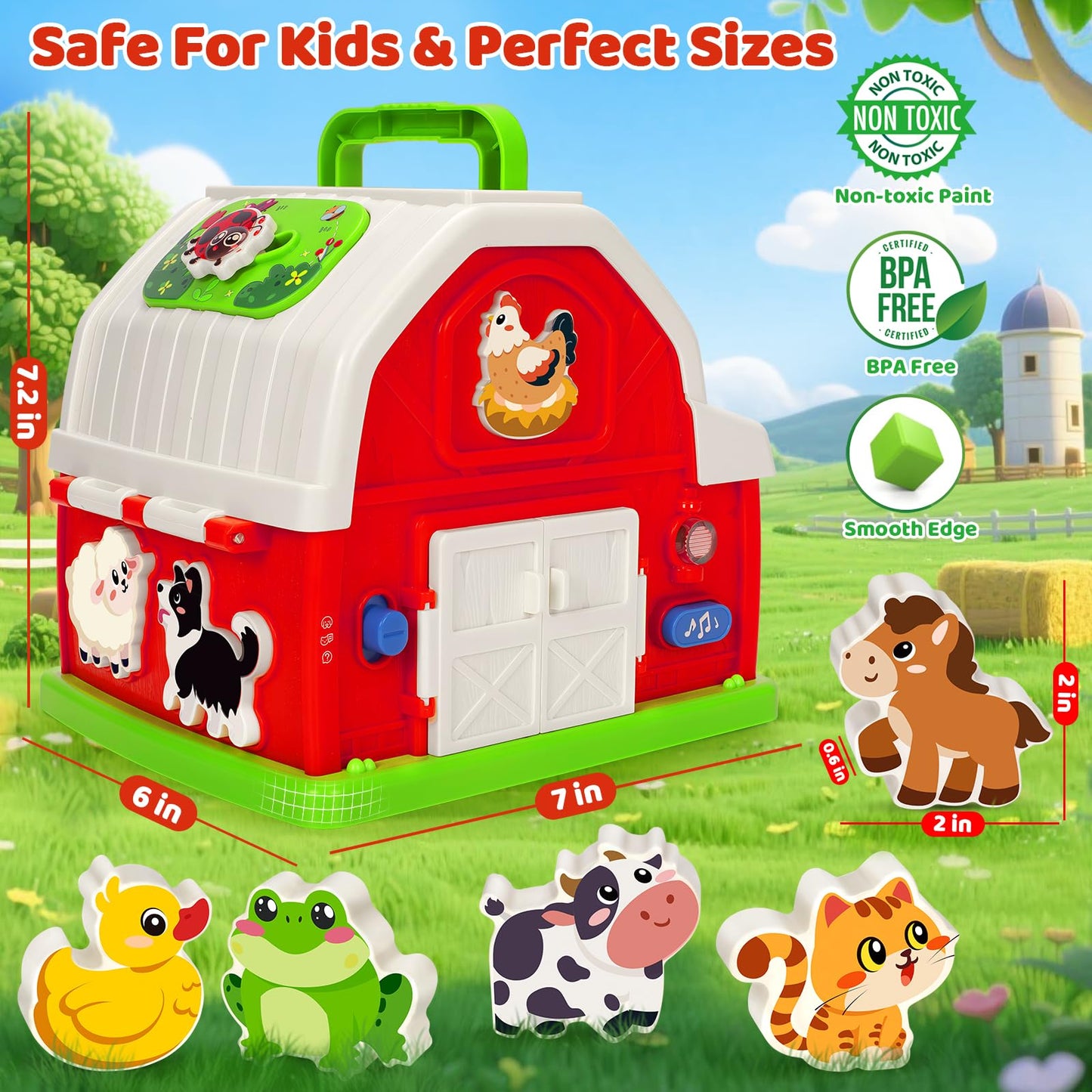 Montessori Toys for 1 2 3 Year Old Boys Girls, Musical Barn Farm Animal set for Toddler, Shape Sorting Educational Toy for Baby 12-18 Month, Learning Fine Motor Skills, Christmas Birthday Easter Gifts