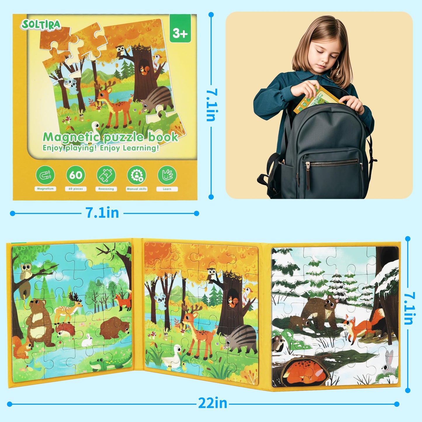 Magnetic Puzzles for Toddlers 3-5 3-5 60PCS-3 Season Themes Magnetic Puzzles for Kids 4-6 Travel Puzzle for Airplane/Car/Road Trip/Gift Toys for 3 4 5 6 7 8 Girls and Boys