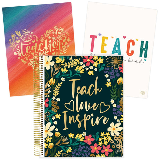 bloom daily planners Undated Academic Year Teacher Planner & Calendar - 7 Period Lesson Plan Organizer Book with Frosted Cover (9" x 11") (Interchangeable Cover) - Bold & Bright