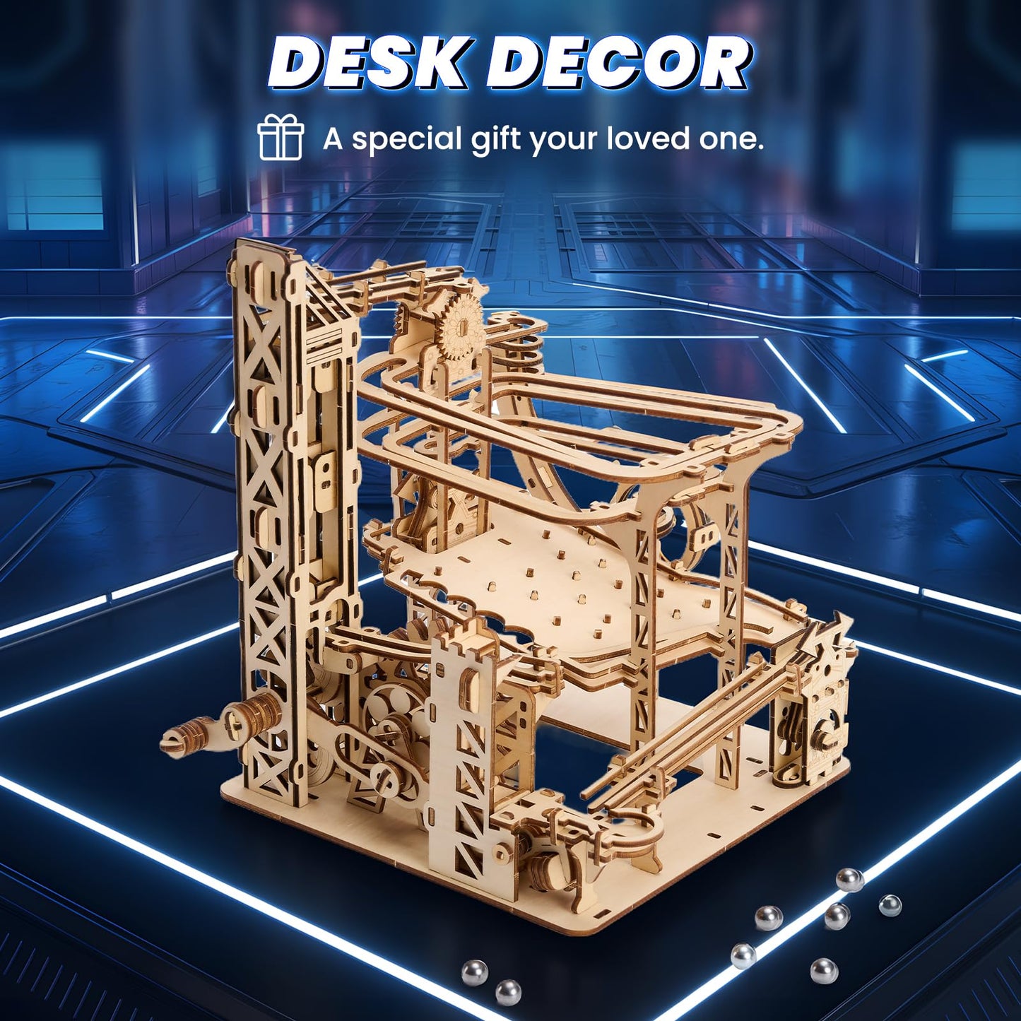 Uplike 3D Wooden Puzzles for Adults: 371pcs Wood Mechanical Marble Run Model Kits with Roller Coaster Building Set for Adults - 3D Brian Teaser Desk Toys Wooden Puzzles for Men Women Hobbies Gifts