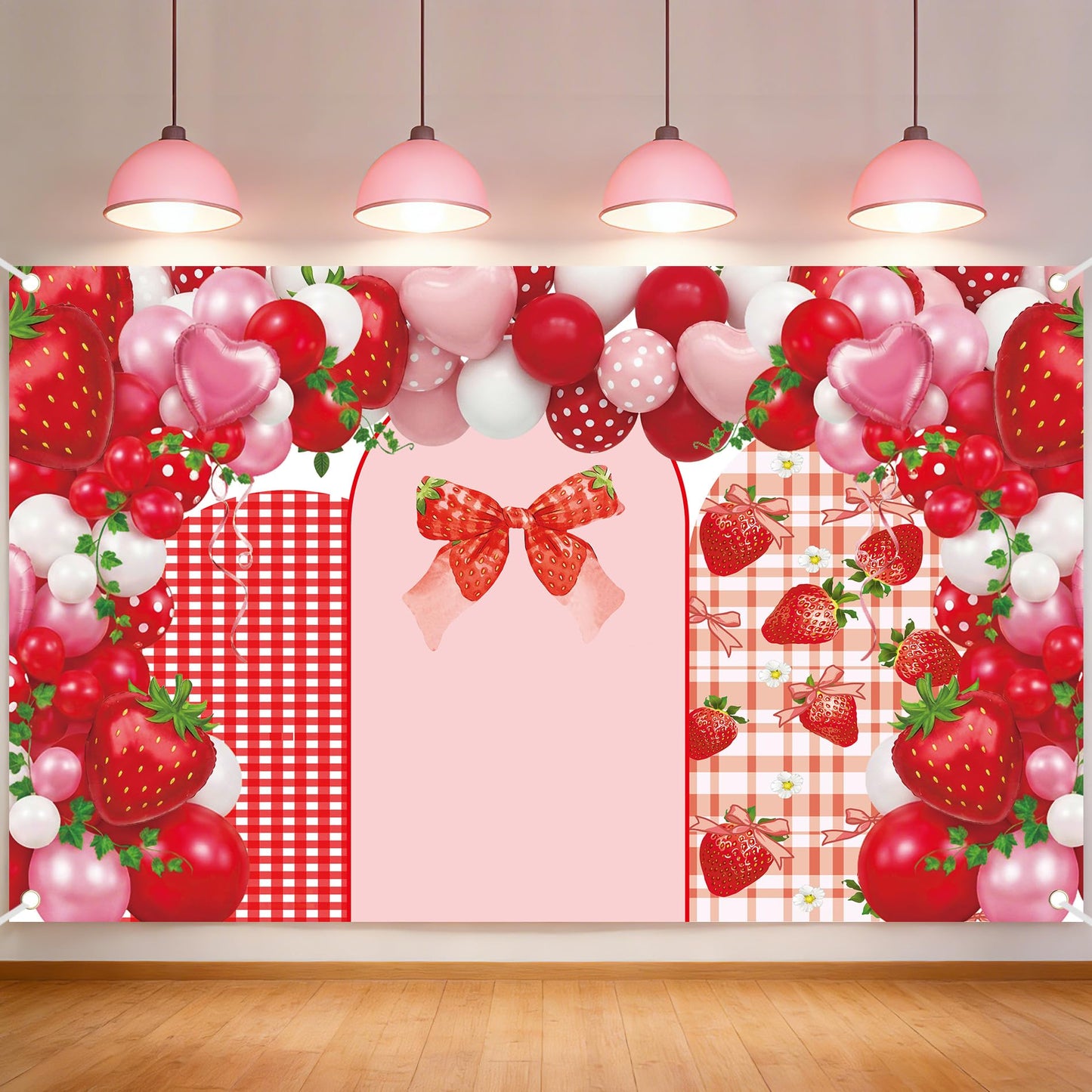 Strawberry Backdrop Berry Birthday Decorations - Strawberry Shortcake Backdrop Cover Pink Red Balloon for Birthday Party Supplies Baby Shower Gender Reveal Wedding Photography Photography 71x43 Inch