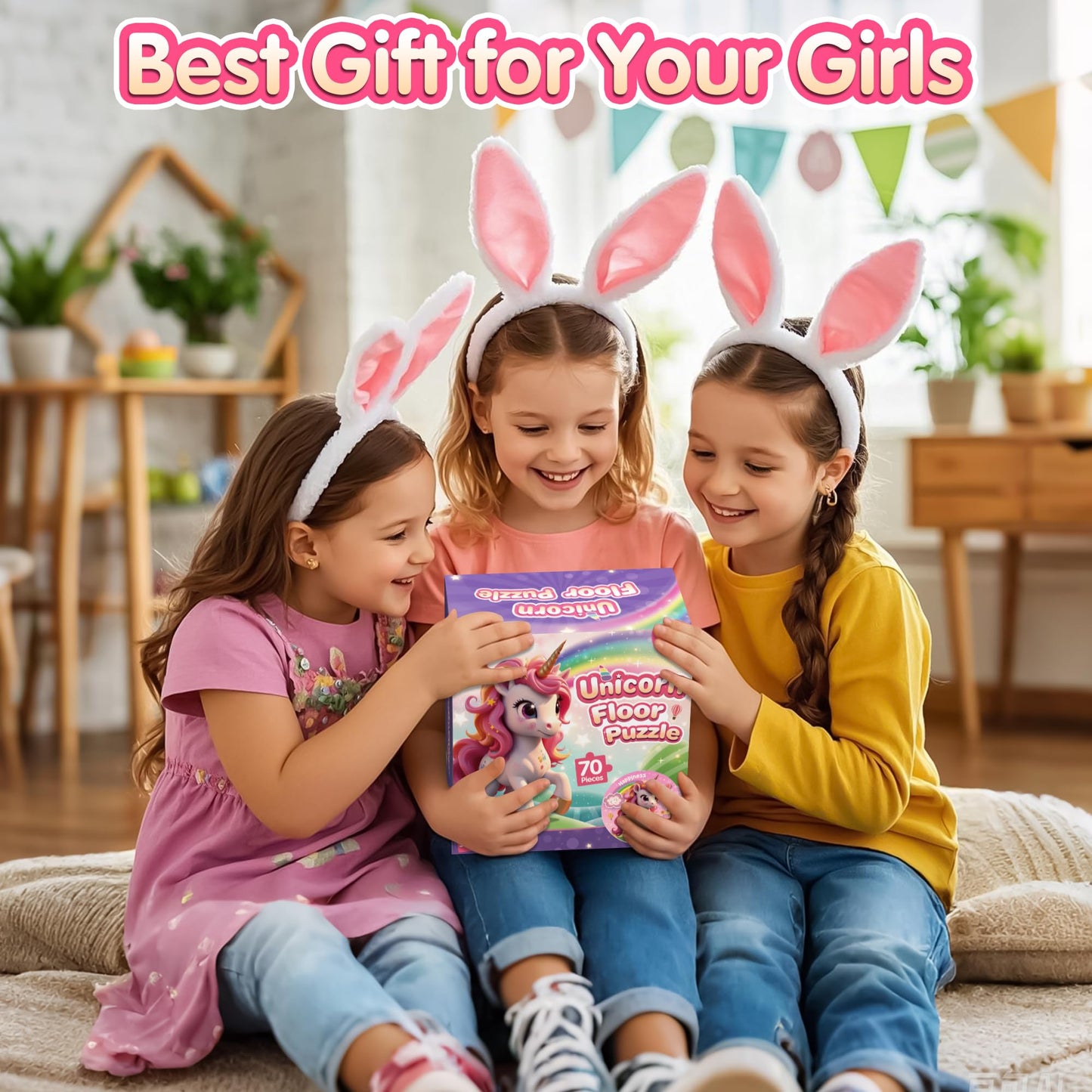 ZIZZ Unicorn Toy for Girls Kids - Best 70 Pieces Unicorn Floor Puzzle for Kids Age 3 4 5 6 7 8 Years Old Girls Learning & Educational Toys Toddlers Gifts for Birthday Easter Basket Stuffers Activity