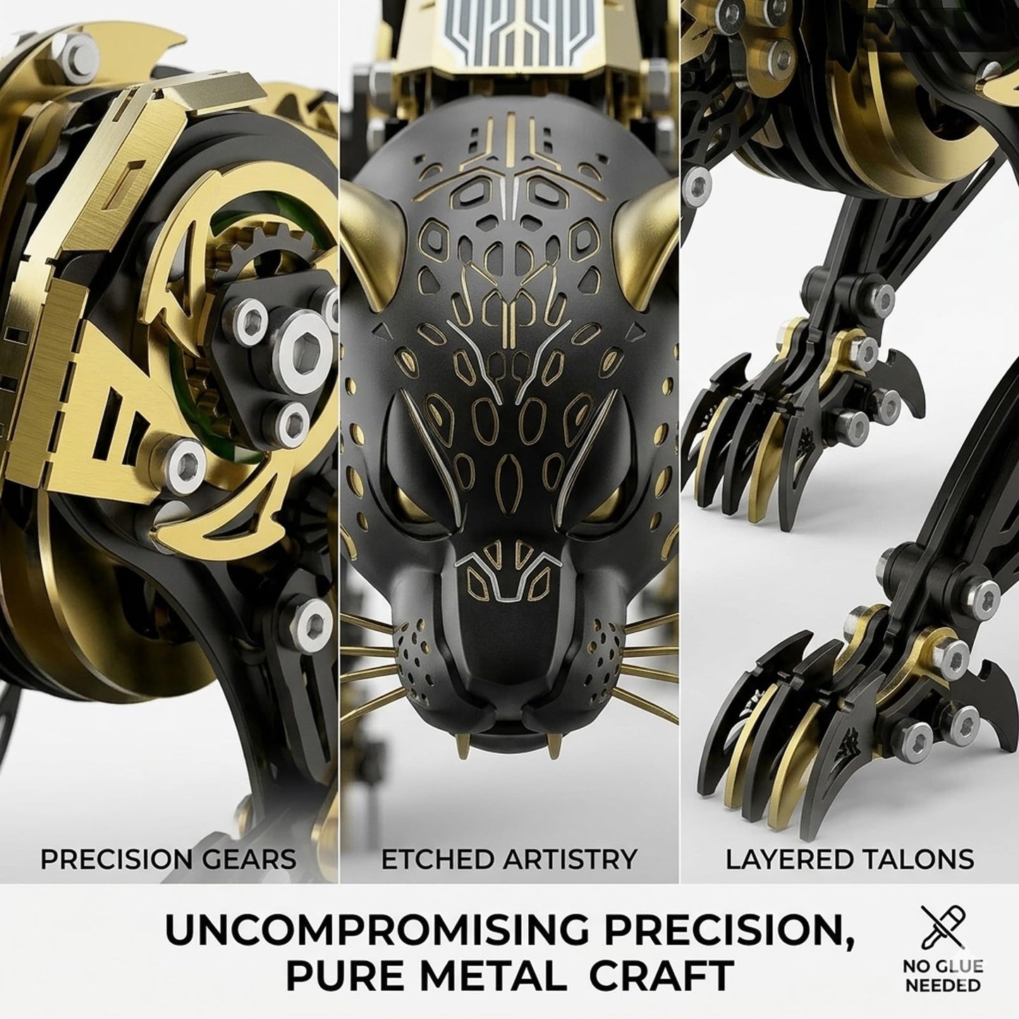 3D Metal Puzzle for Adults, 506Pcs Steampunk Mechanical Leopard Model Kits to Build, DIY Creative Art Desktop Ornament for Home Office Decor (BlackGold)