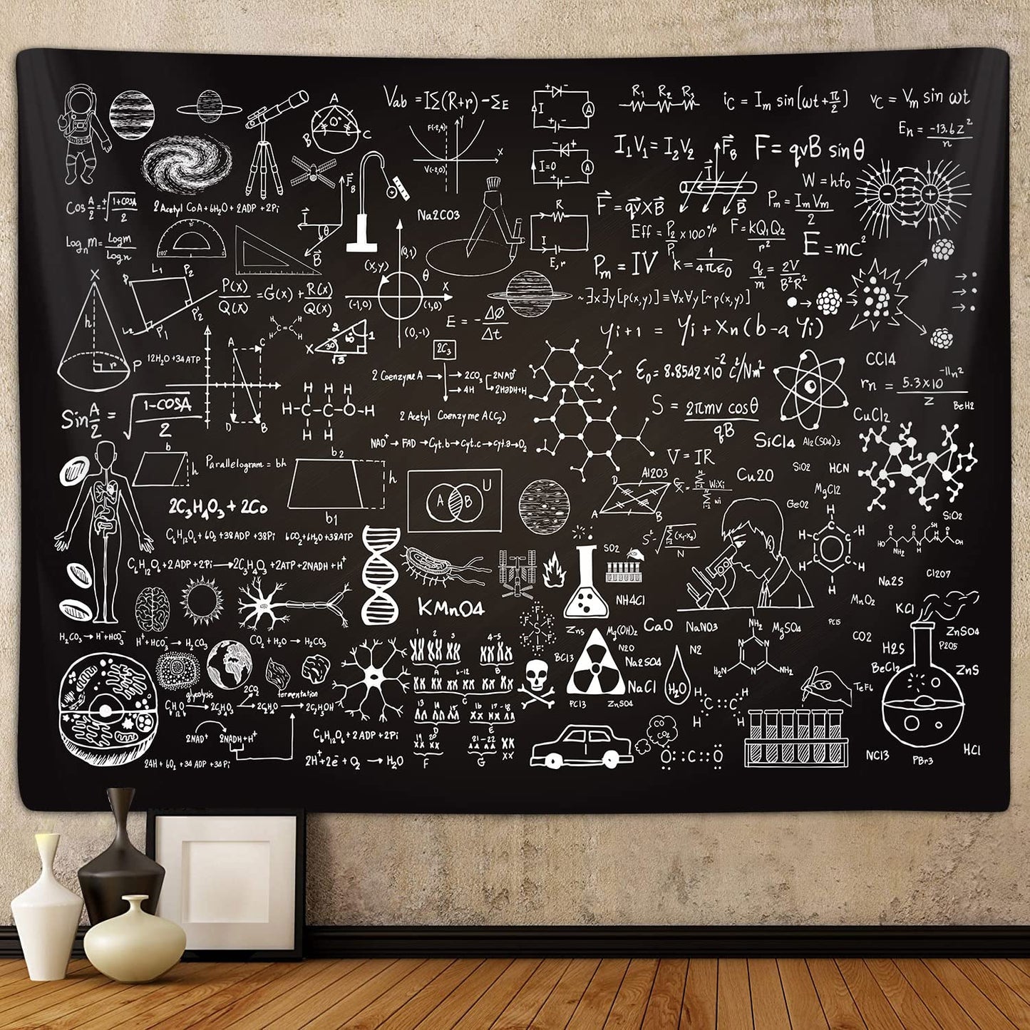 Classroom Tapestry for Science Lab Backdrop Decorations, Math Science Theme Table Cloth Tapestries Wall Hanging for Bedroom College Dorm Living Room School Decor 80X60", Education Poster Blanket