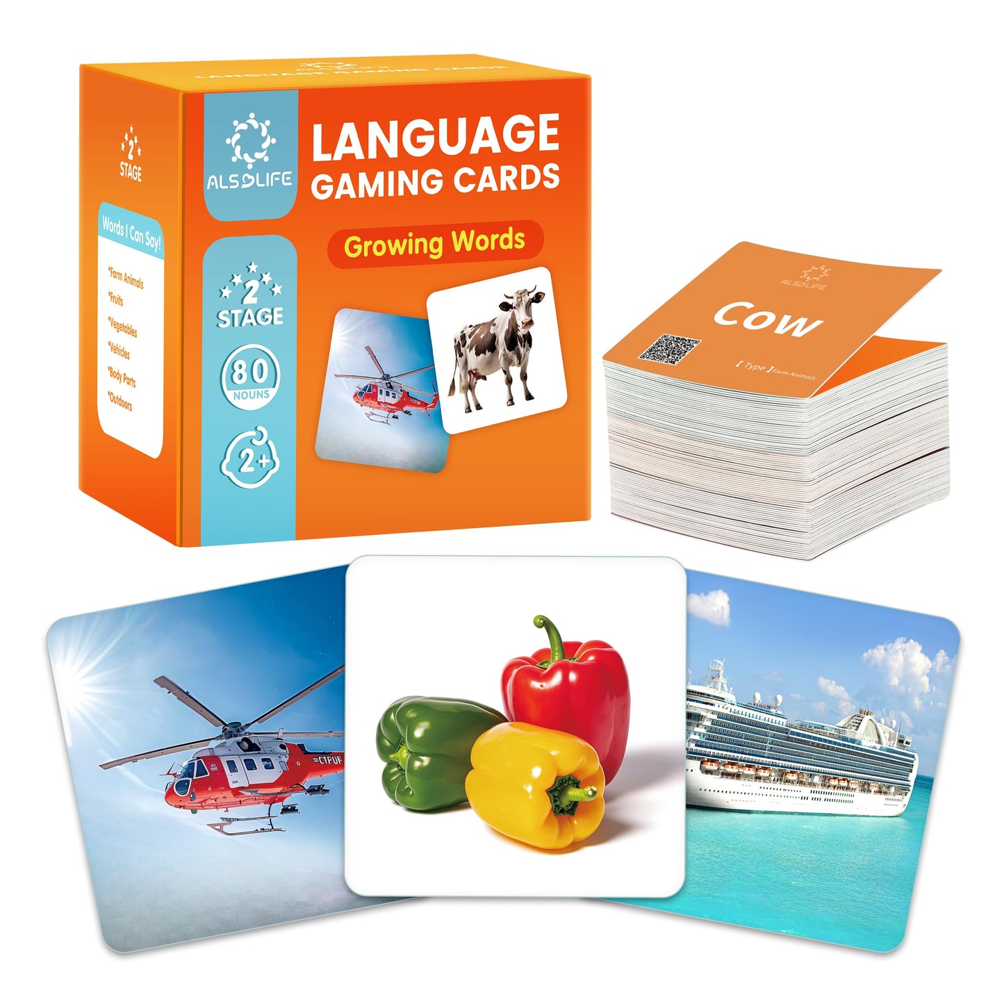 ALSOLIFE 80 Nouns Flash Cards for Toddlers 2-3, Key Vocabulary Flashcards, Sturdy & Durable Realistic Picture Cards for Speech Therapy, Autism Flash Cards for ABA Therapy and Special Education