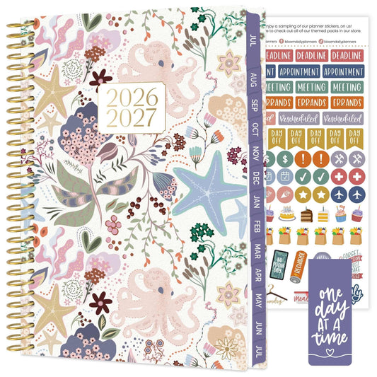 bloom daily planners 2026-2027 Planner - Academic Year (July 2026 - July 2027) Monthly & Weekly Soft Cover Planner for Women - 13 Month Calendar Agenda Book with Stickers - 5.5" x 8.25" - Seaside Whimsy