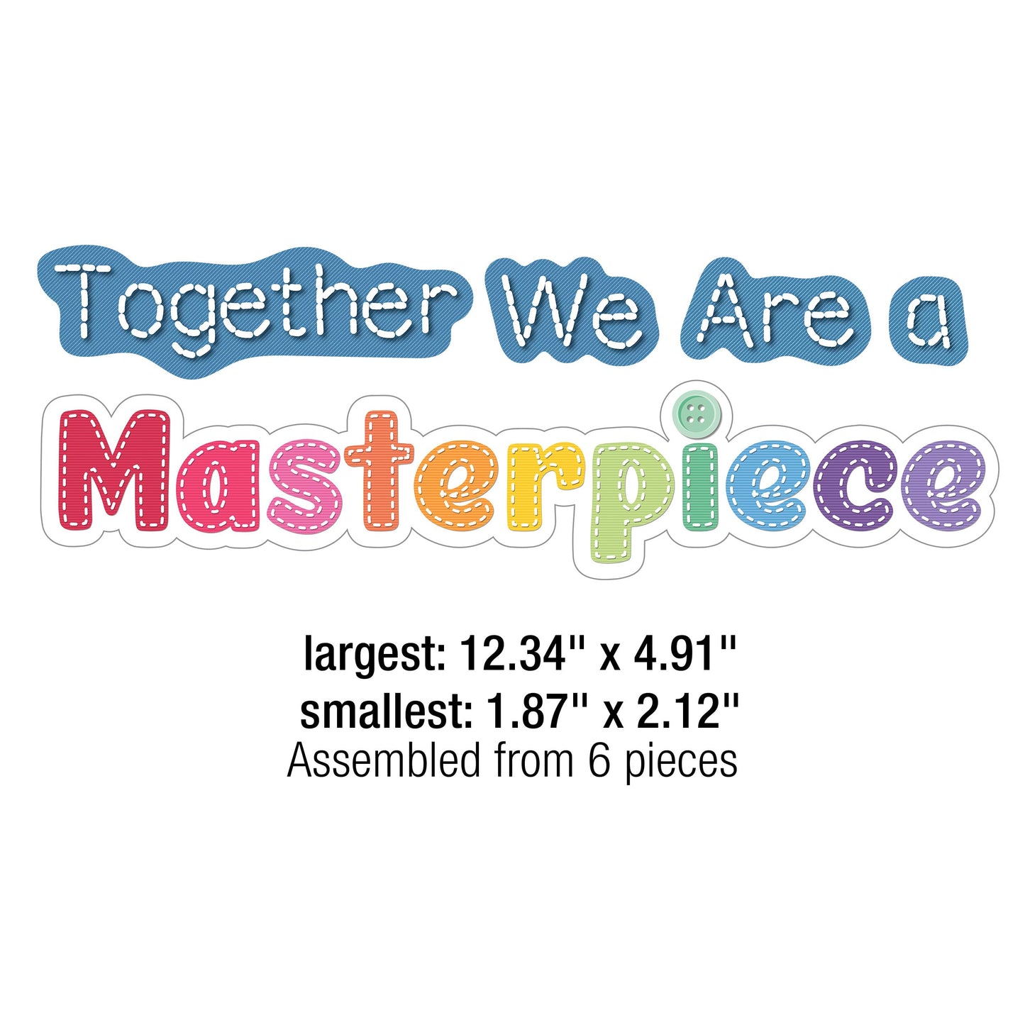 Carson Dellosa Crafty and Cool 54-Piece Together We are a Masterpiece Motivational Bulletin Board Set, Colorful Quilt Squares and Denim Strips Classroom Decor