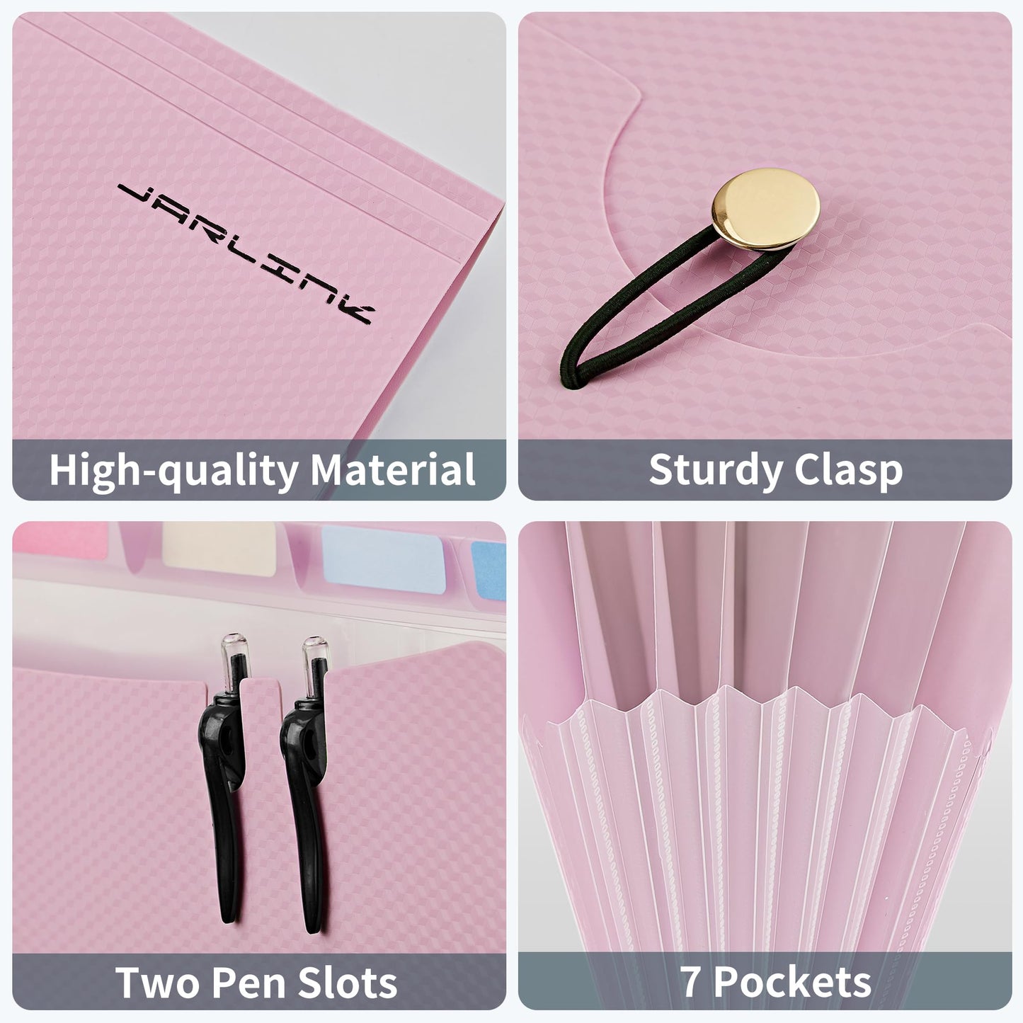 JARLINK 7 Pockets Expanding File Folder, A4 Accordion File Folders with 12 Labels, Cute Paper Organizer, Portable Document Organizer for College School Office Supplies, Macaron Blue & Macaron Pink