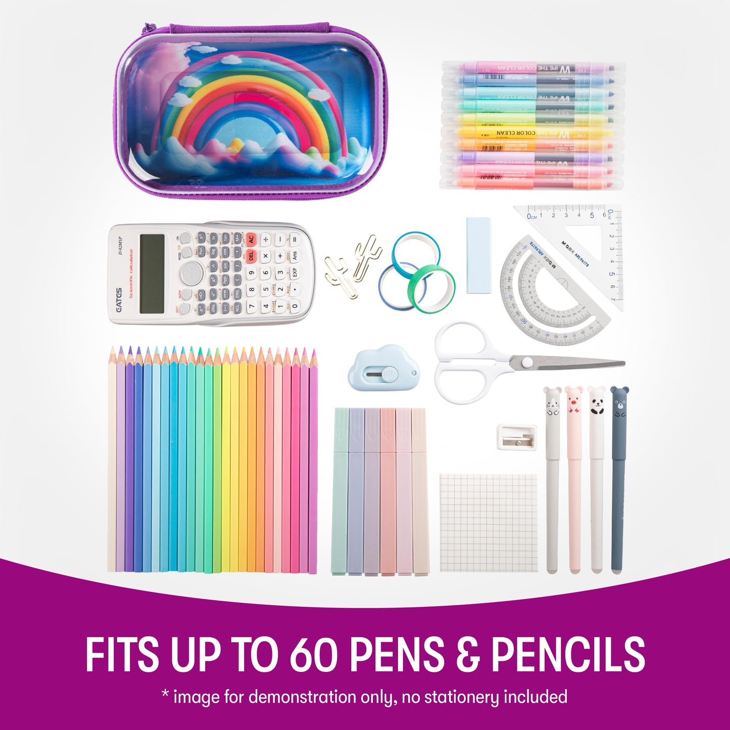 ZIPIT Clear Top Pencil Case for Kids, Durable Pencil Box for School, Large Capacity Stationery Organizer Box, Rainbow