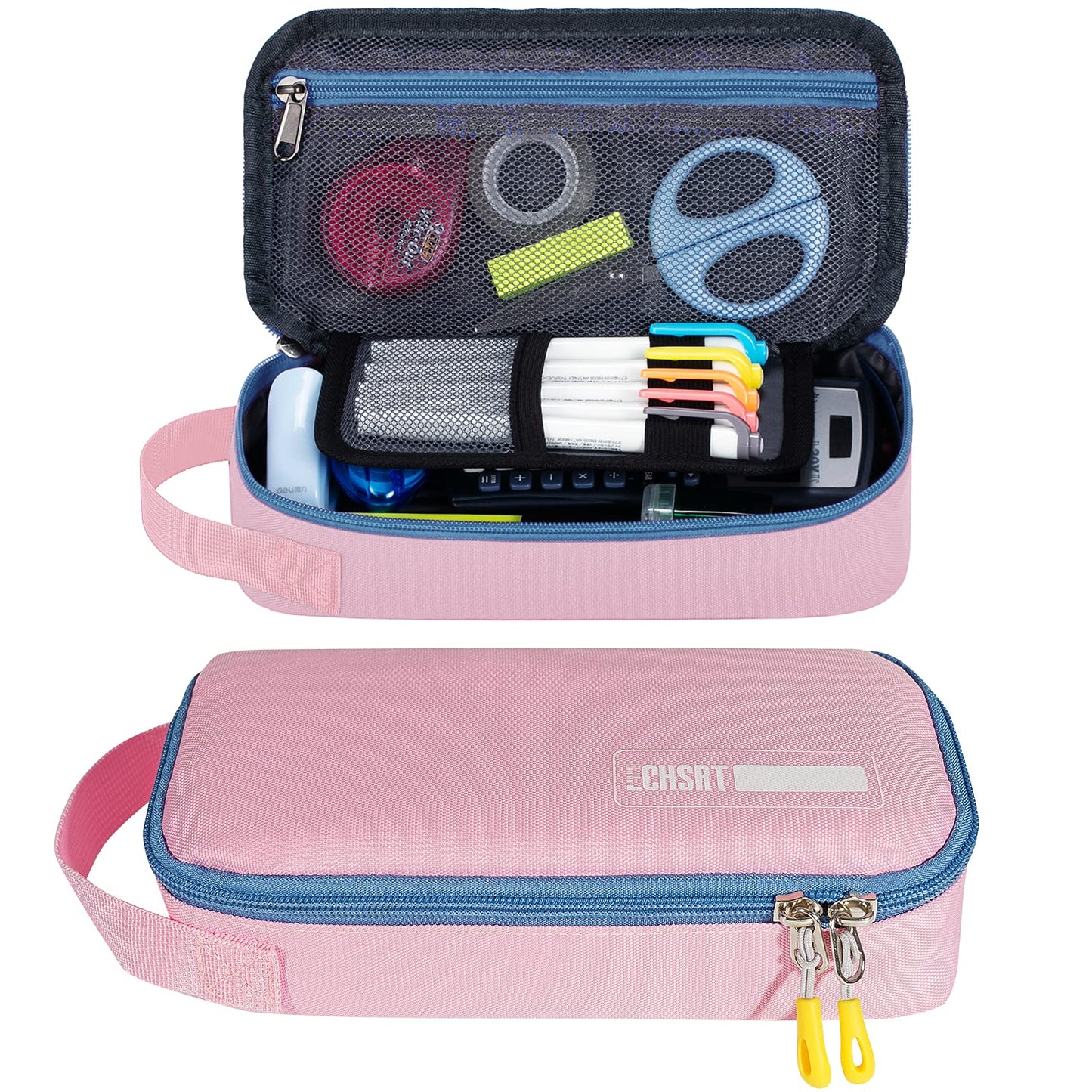 ECHSRT Large Pencil Case, Aesthetic Pen Pouch with Big Capacity, Minimalist Portable Stationery Bag with Handle for Office Organizer Pink Pencil Cases for Girls