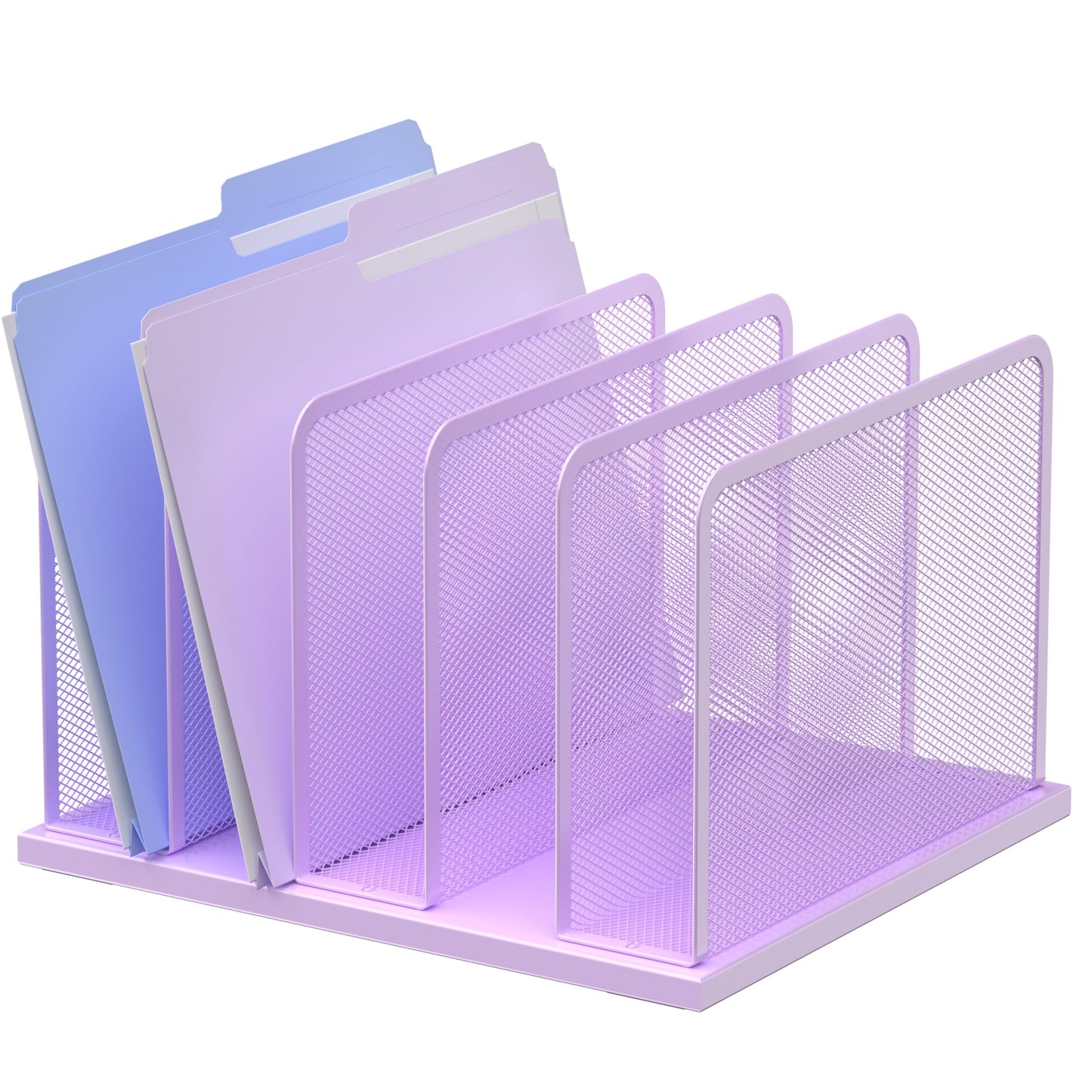 Kuntine.B Desk File Organizer Upright Mesh Desktop Organizer File Sorter Office Organization File Holder for Home, Office & Classroom (Purple, 1 Pack 5-Section)