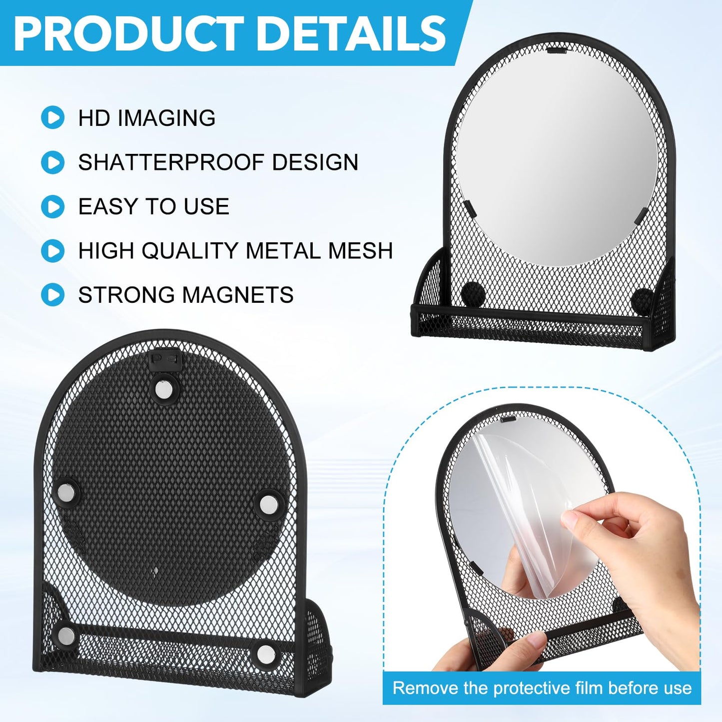 CroBlissful Set of 3 Magnetic Locker Accessories Include Mirror with Bottom Tray Magnetic Whiteboard with 2 Markers and Mesh Storage Basket for Students School Office Locker Organizer(Black)