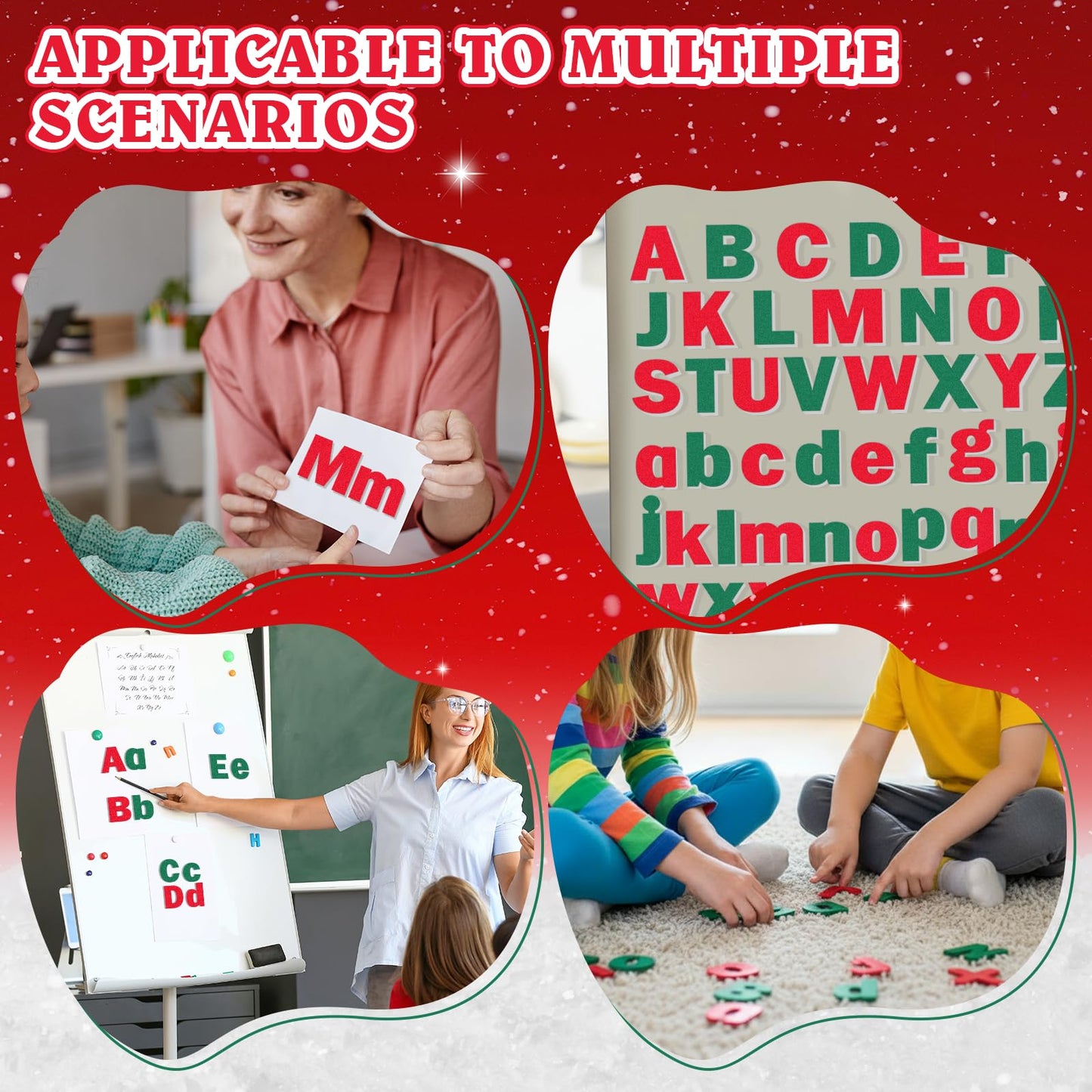 Breling 310 Pieces Felt Letter Bulletin Board Letters Sticker with Number 2" Bulk Self Adhesive ABC Upper Lowercase Sticky Letter for Xmas Gift Bulletin Board Classroom(Christmas Color)