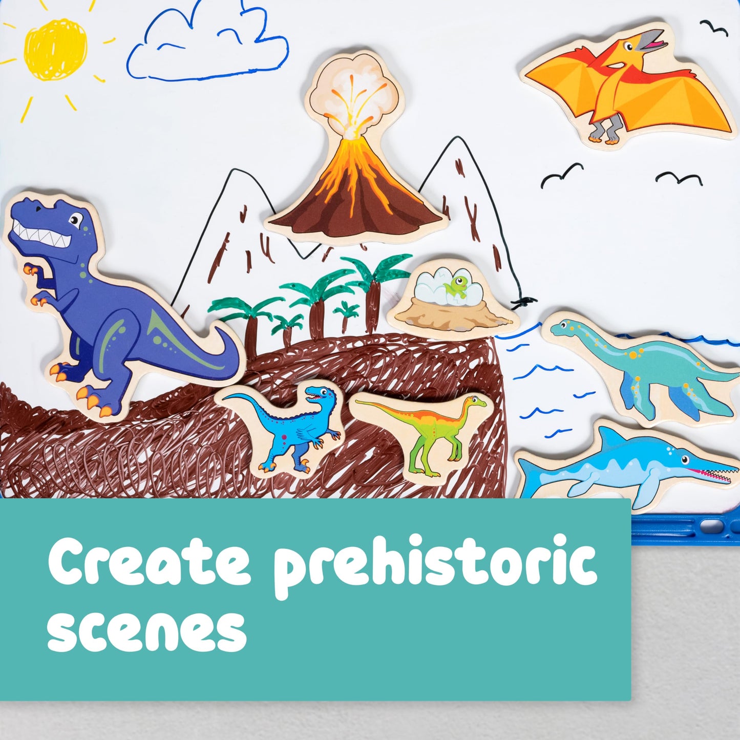 Spark & Wow Wooden Magnets | Dinosaurs | Magnets for Kids Ages 2+ | Open-Ended Play | Adhere to Fridges, Whiteboards and More