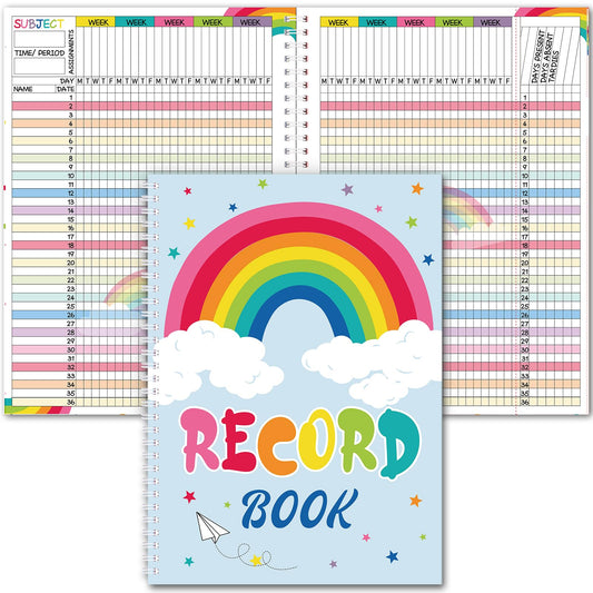 Fuyoooo Teacher Record Book Teacher Grade Books 2026-2027 Spiral Bound Record Planner 2026 Class Grade Book Office Favors for Classroom Attendance Decoration Double Sided(Color,Rainbow)