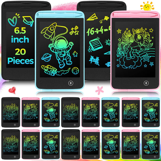 Zhehao 20 Pcs LCD Writing Tablet for Kids 6.5 Inch Colorful Doodle Board LCD Writing Board Kids Portable Electronic Drawing Board Erasable Drawing Pad Reusable Writing Pad for Kid (Black, Blue, Pink)