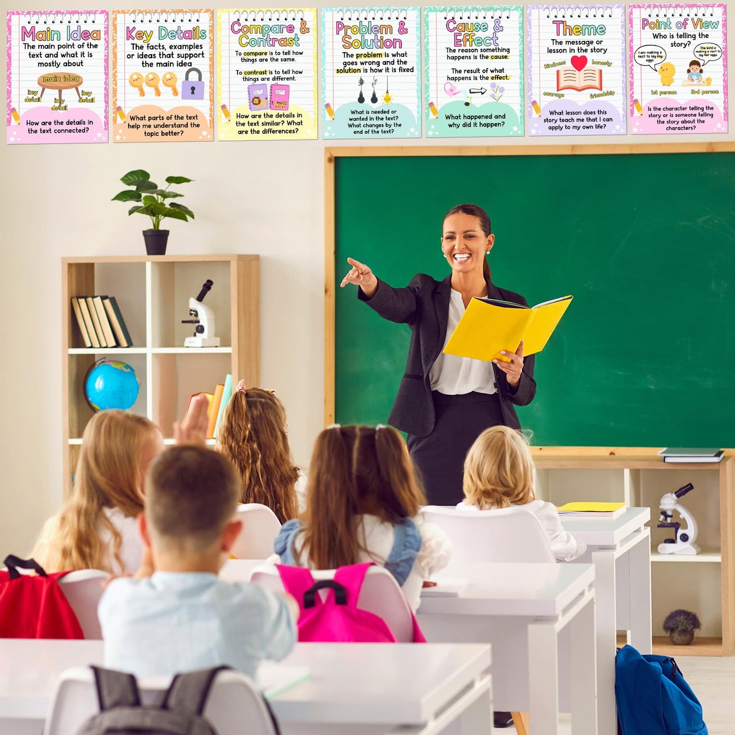 Ctosree 15 Pcs Reading Comprehension Posters for Classroom 14 x 10'' Reading Bulletin Board Classroom Posters Elementary Educational Wall Decor for Hallways Library Middle High School Teacher Supplies