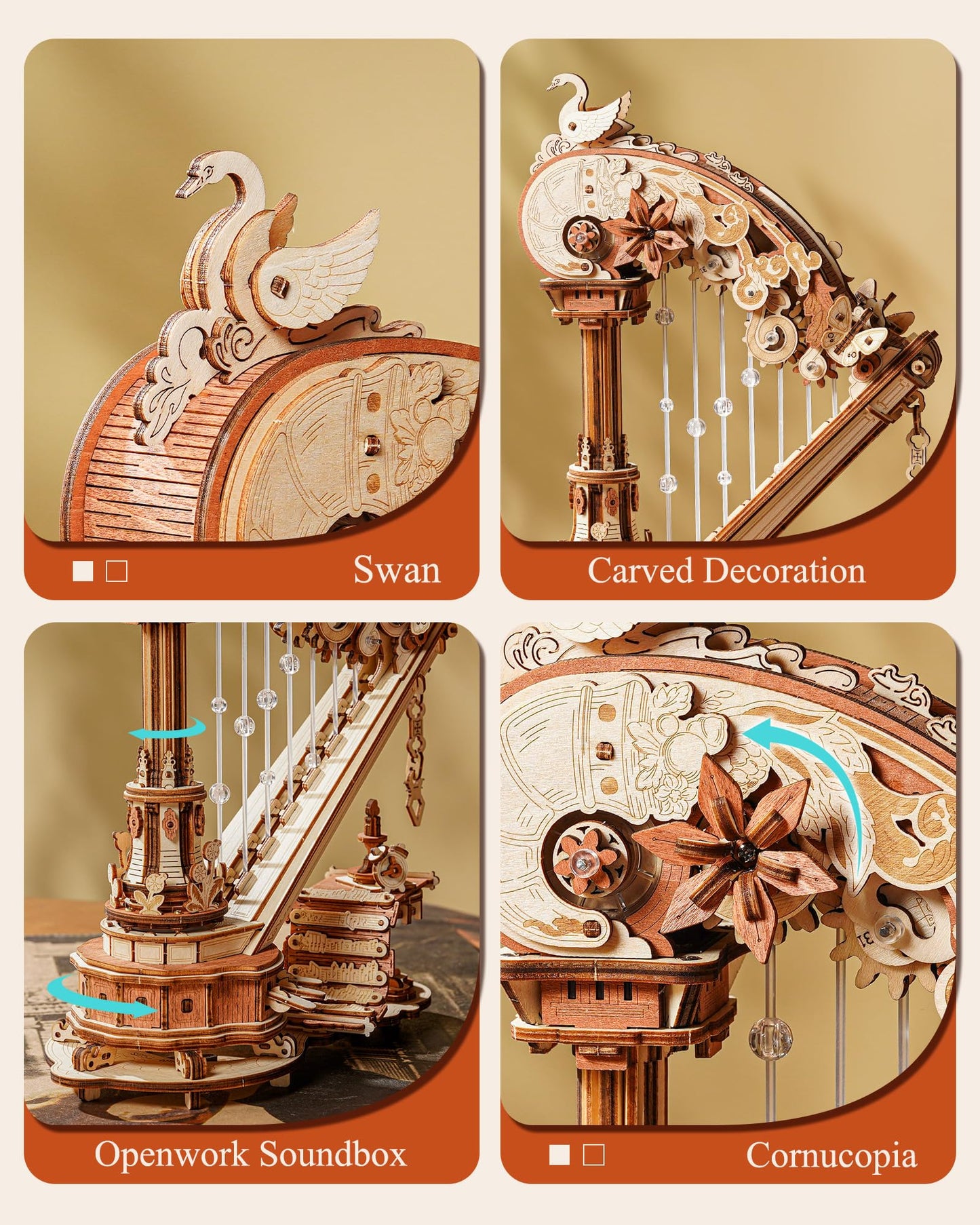 ROKR 3D Wooden Puzzles for Adults - Magic Harp Music Box, Mechanical Model Kit Self-Playing Musical Instrument, DIY Craft Kits, Home Decor & Birthday Gifts, Hobbies for Men Women