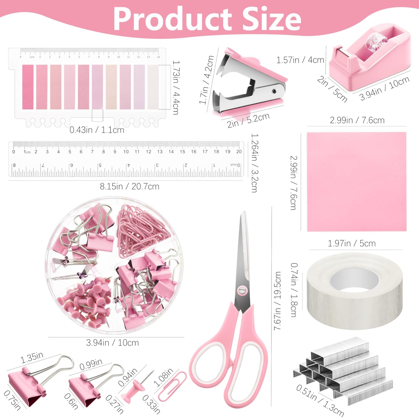 Fayoo 11 Pcs Pink Office Supplies Set Mesh Desk Organizer Accessories Kit include Stapler Tape Dispenser Staple Remover Clips Ruler Scissors Sticky Notes for Office School Home Women (Pink)