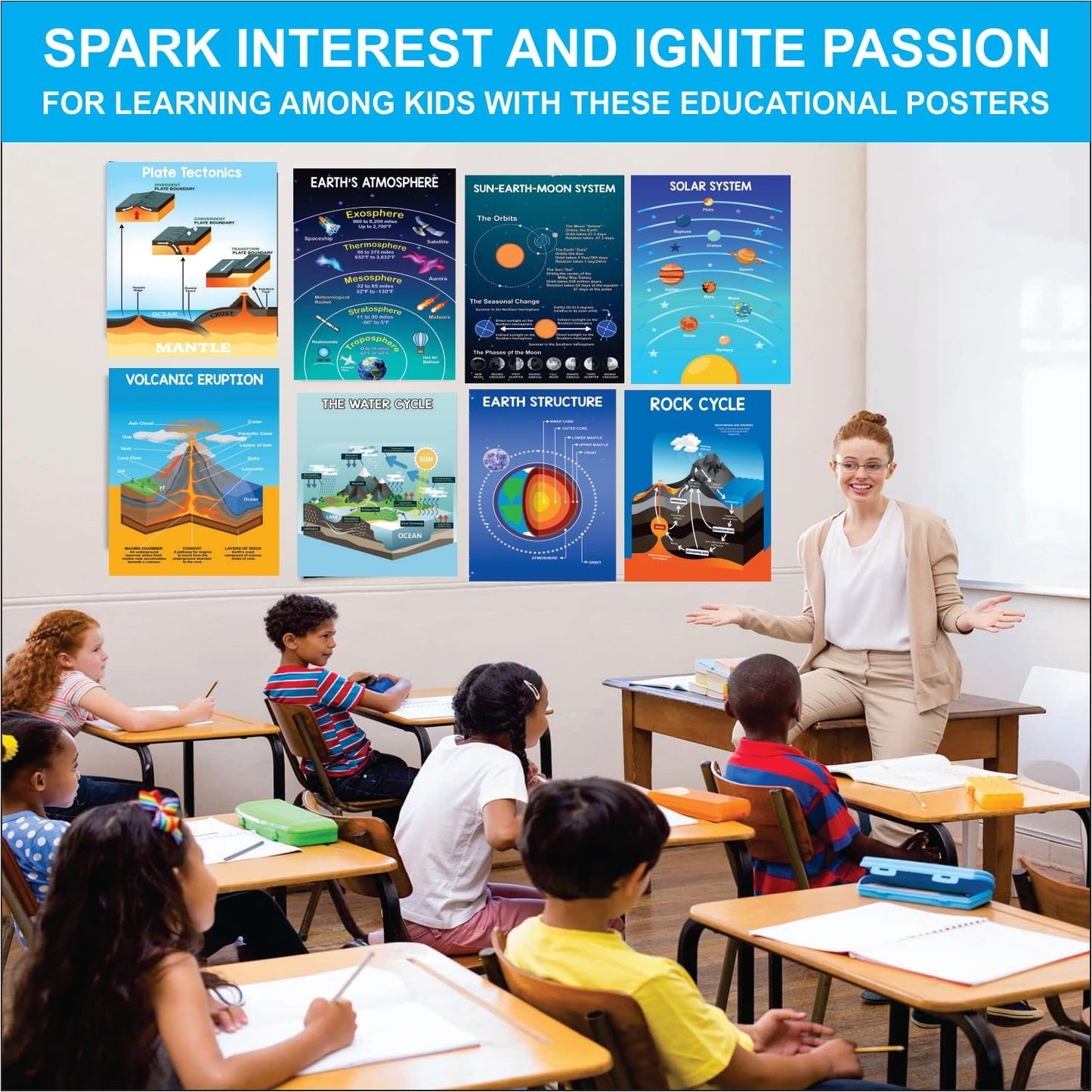 Gimly 10 Educational Earth Science Posters for Classroom Middle School, 11x17 inches 350 GSM Matte Laminated Solar System Decorations for Classroom - School Hallways, Bulletin Boards, Home Study Wall (unframed)