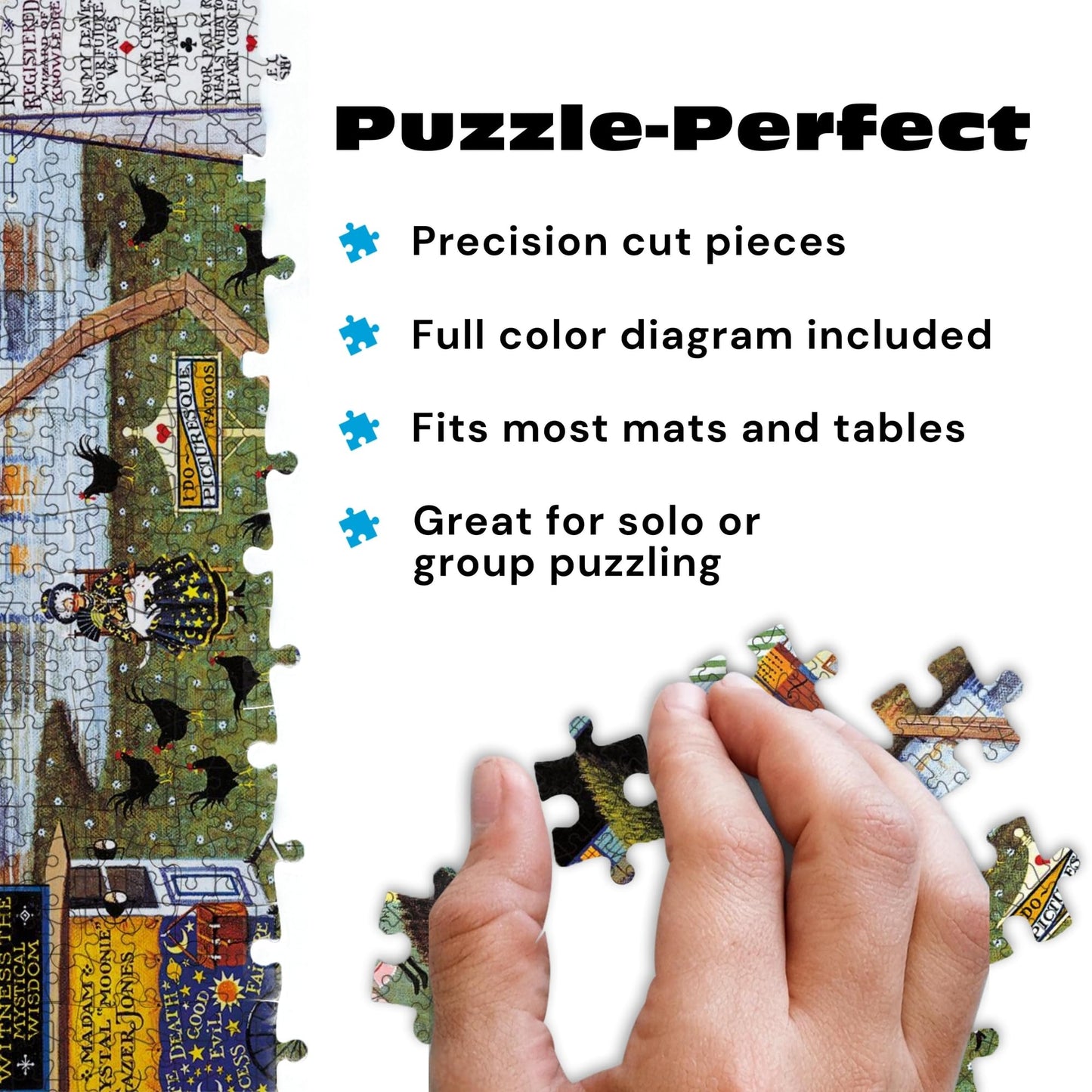 Buffalo Games Charles Wysocki - Know It All - 1000 Piece Jigsaw Puzzle - 26.75 x 19.75 in, Poster Included - 1000 Piece Puzzle for Adults - Folk Art Village Scene - Recycled Board