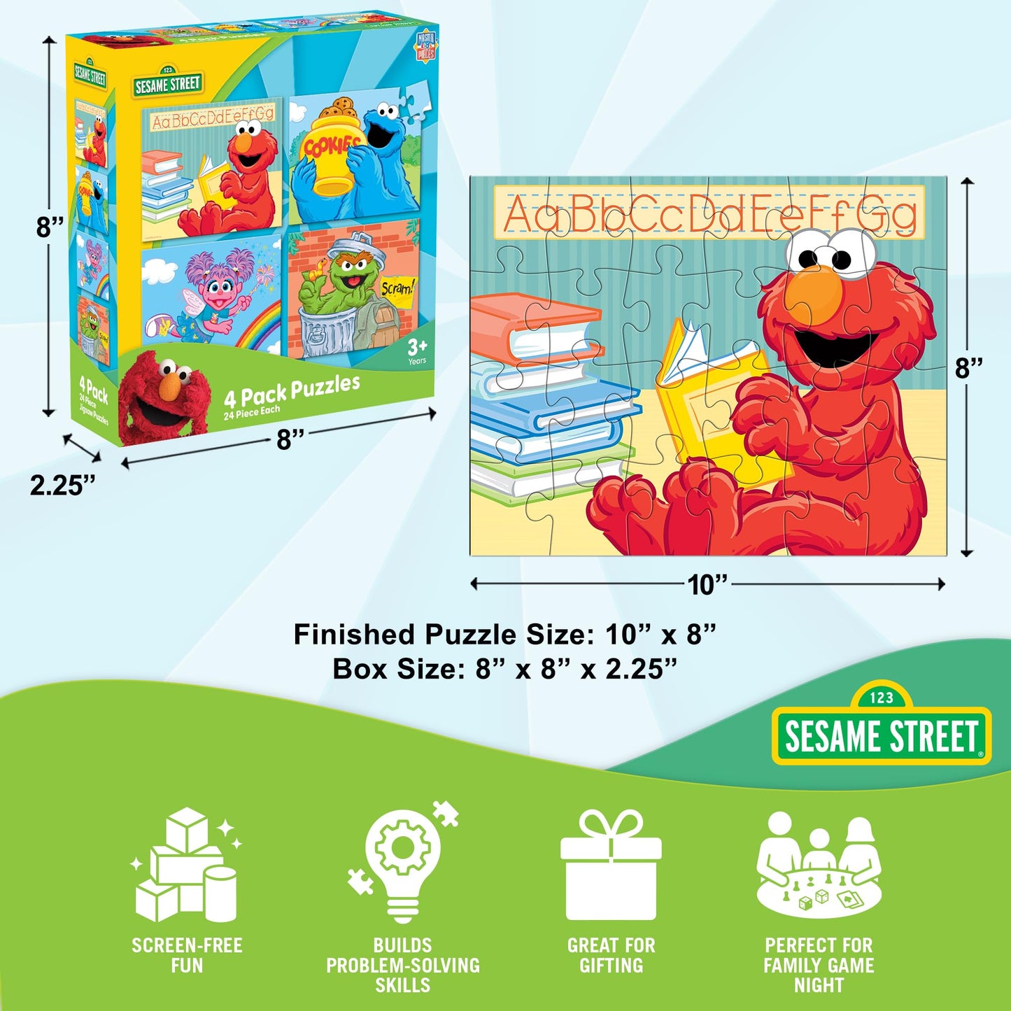 MasterPieces Puzzle Set - 4-Pack 24 Piece Jigsaw Puzzle for Kids - Sesame Street 4-Pack - 8"x10"