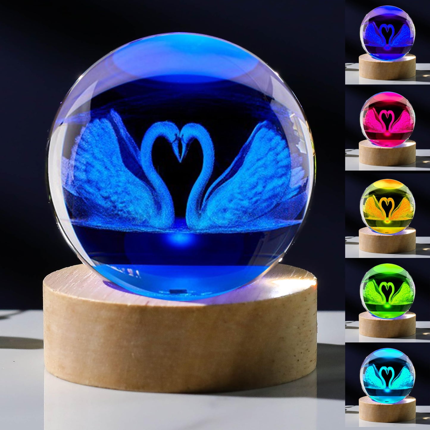 3D Swan Gifts: Crystals Ball 60mm Glass Figurines Decor Items for Anniversary, Birthday, Best Friends, Swan Lovers Keepsake Paperweight